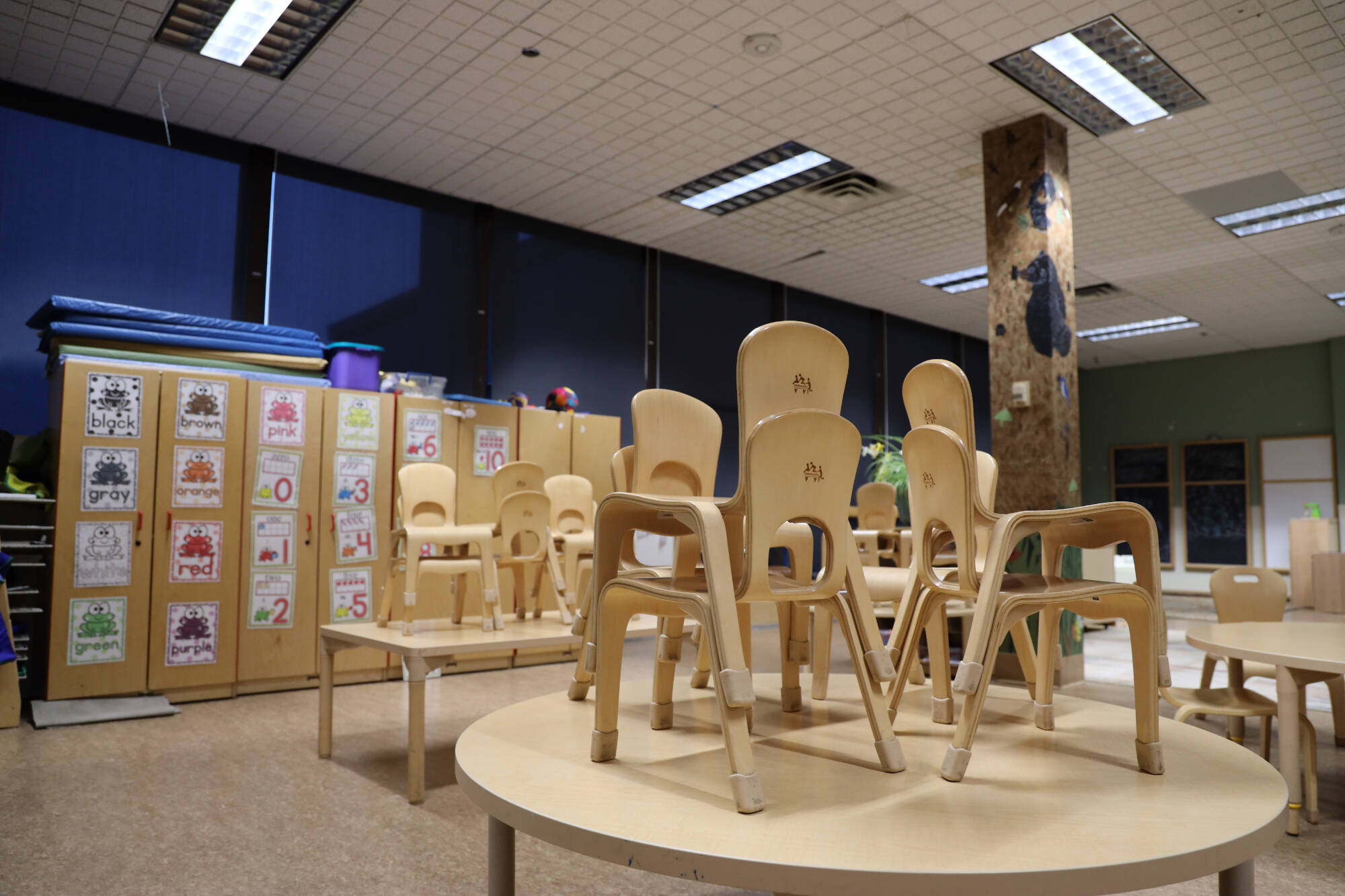 Little chairs sit in stacks after the  temporary closure of downtown Gold Creek Child Development Center in mid-January, and another closure shortly followed, leaving dozens of families scrambling to find child care. (Clarise Larson / Juneau Empire File)