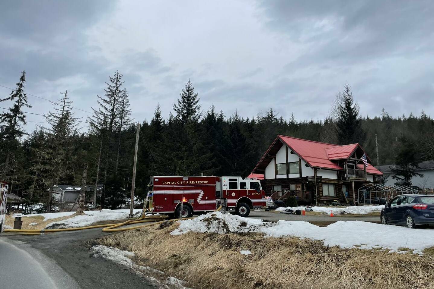 CCFR crews work to contain a residential structure fire in the 2800 block of Engineers Cut-Off Road on Thursday afternoon where it was reported that a 51-year-old man was the only casualty. (Courtesy Photo / CCFR)