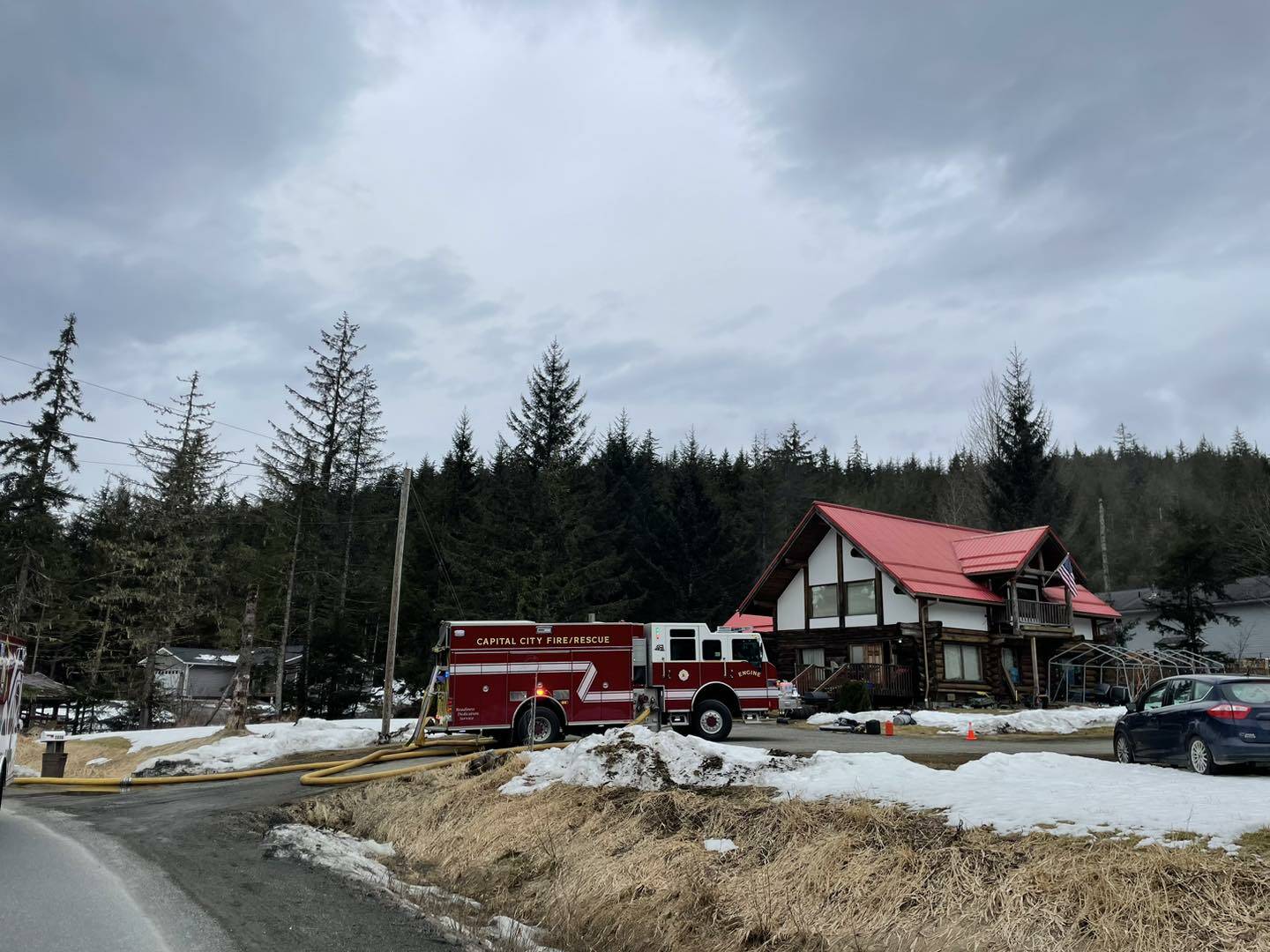 CCFR crews work to contain a residential structure fire in the 2800 block of Engineers Cut-Off Road on Thursday afternoon where it was reported that a 51-year-old man was the only casualty. (Courtesy Photo / CCFR)