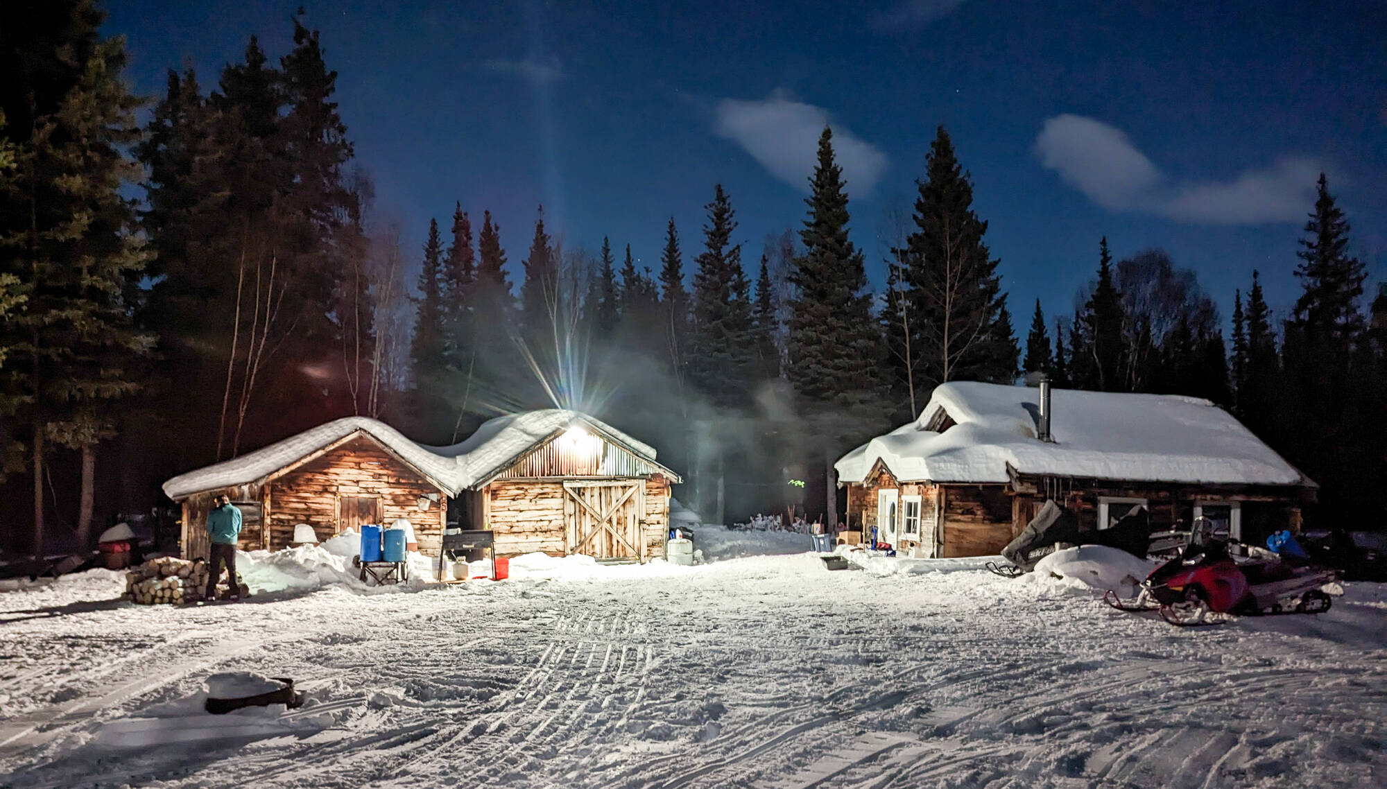 Iditarod checkpoint volunteers turned a light on in the ghost town of Ophir during the 2023 race. (Courtesy Photo / Jay Cable)