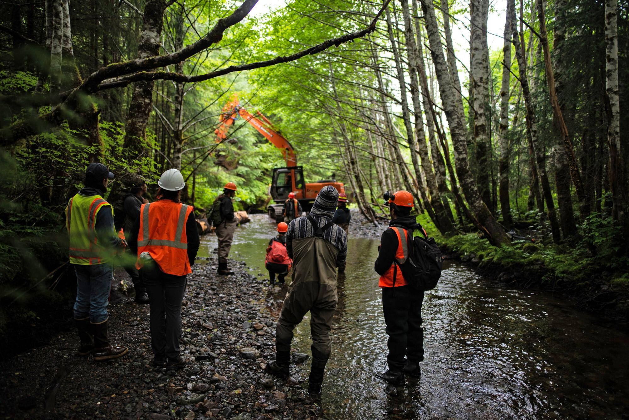 A U.S. Forest Service crew works on a riverbed project in the Tongass National Forest. (U.S. Forest Service)
