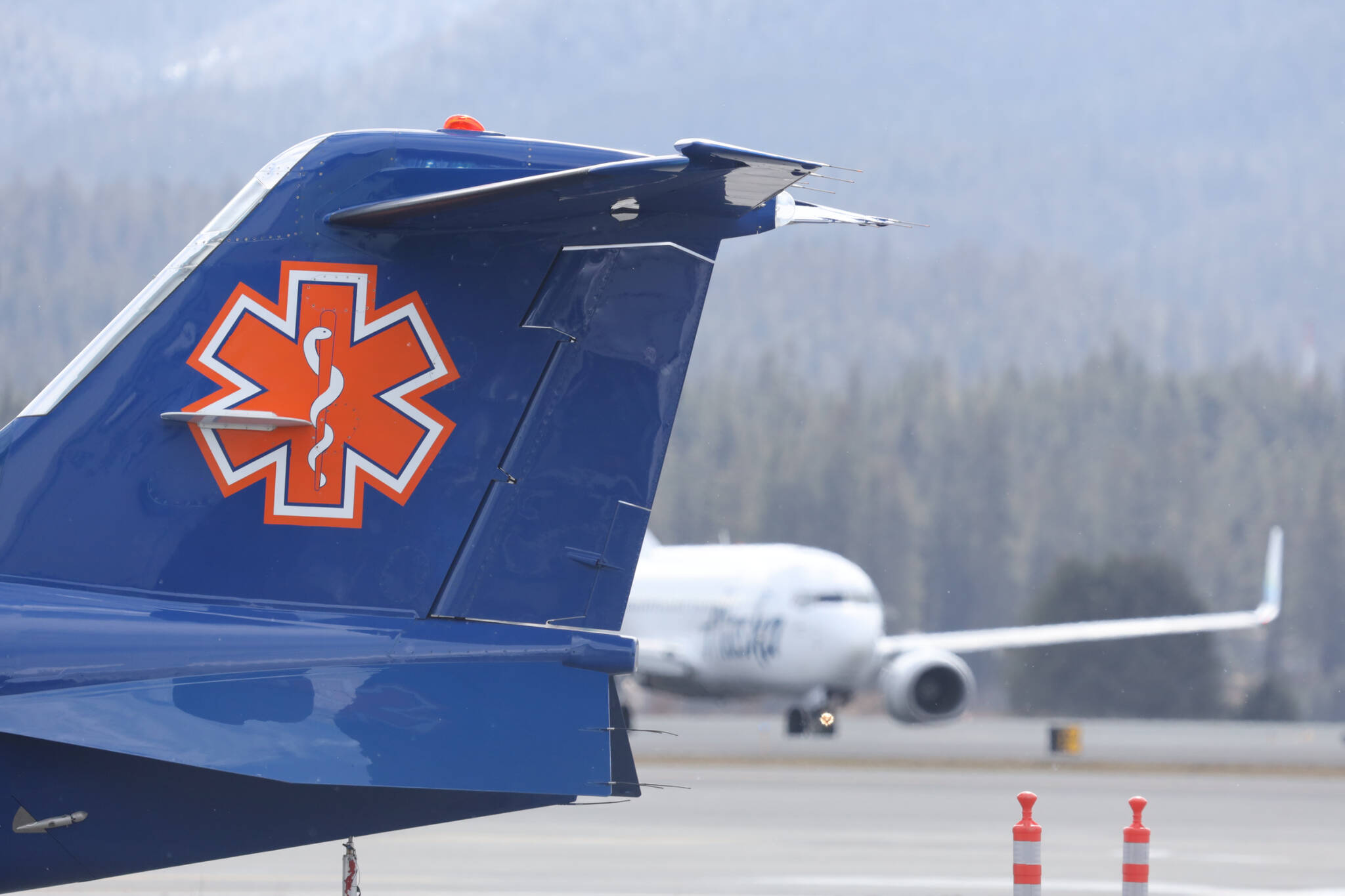 Clarise Larson / Juneau Empire
A LifeMed Alaska aircraft sits outside near Juneau International Airport on Monday afternoon. The nonprofit air medical service announced it will be closing its base in Juneau.