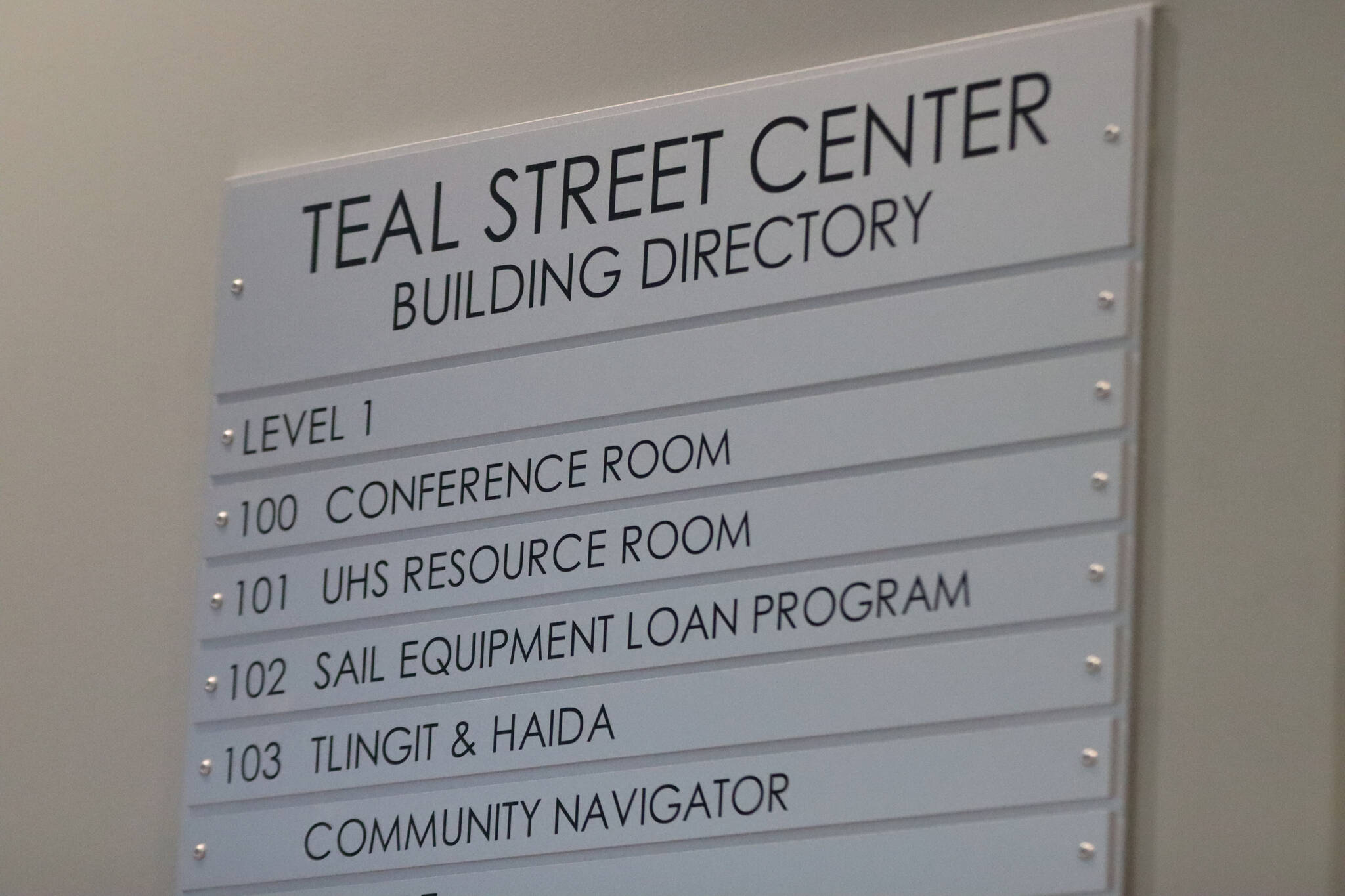 A building directory located inside the lobby shows the wide arrange of different social services offered through the Teal Street Center. The center is designed to be a convenient one stop location for those in need. (Jonson Kuhn / Juneau Empire)