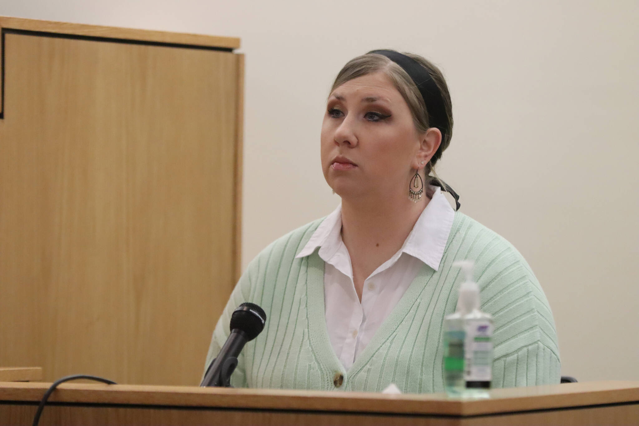 photos by Jonson Kuhn / Juneau Empire
Jennifer Traver takes the witness stand on Monday to testify to the innocence of her husband Jason Traver who was being tried by the state for second-degree assault against his wife. Jennifer Traver has maintained that the injuries she suffered back in September 2019 were the result of consensual BDSM.