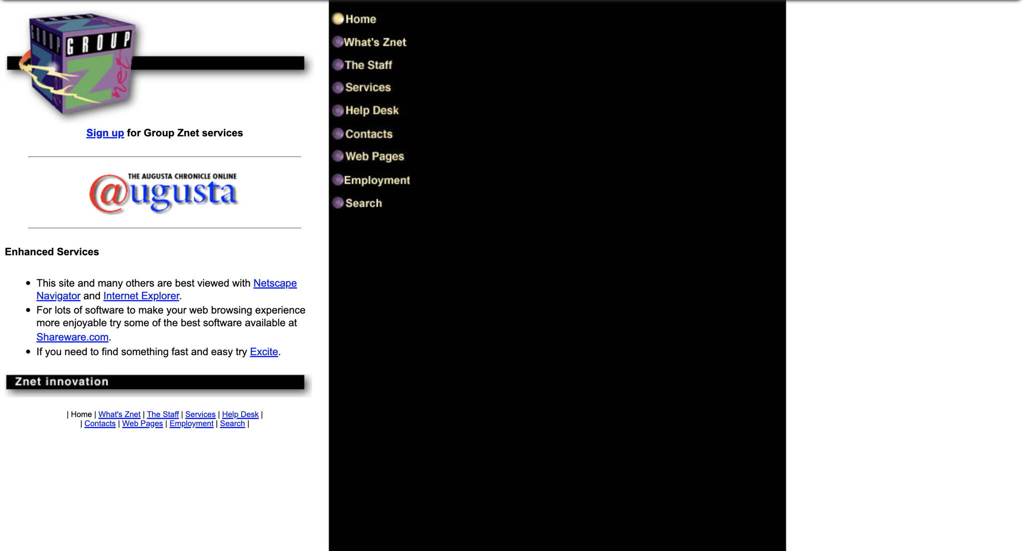 Some transitions of the Juneau Empire’s website were less than smooth, such as this period in February of 1997 when the homepage consisted of this template for the flagship newspaper of Morris Communications, which owned the Empire at the time. (Screenshot of juneauempire.com from the Internet Archive)
