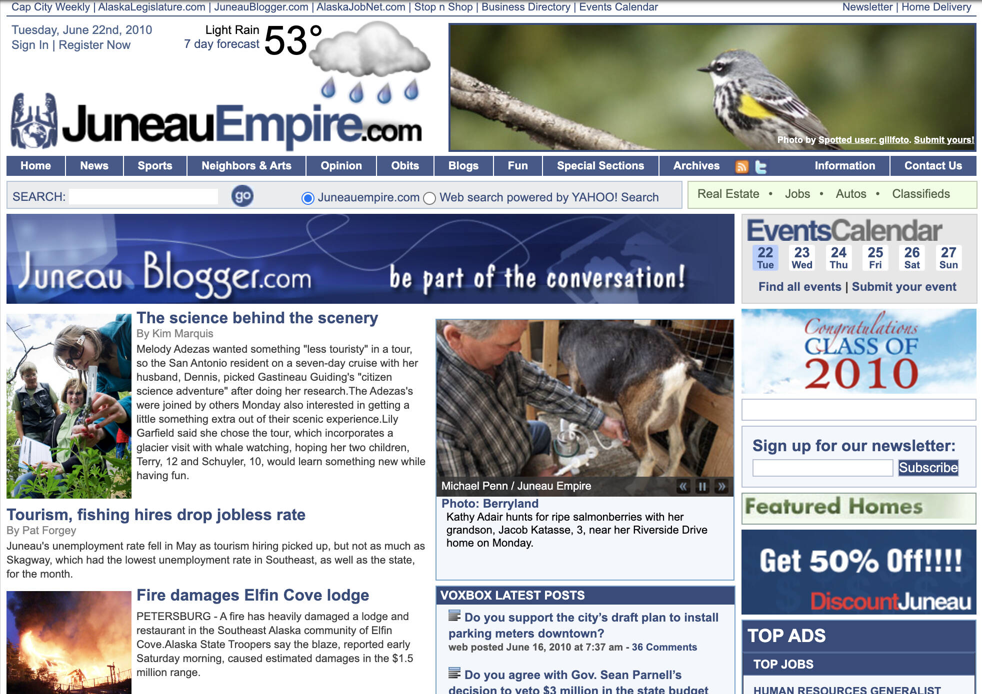The Juneau Empire’s website takes another major jump forward in presentation and content by 2010. (Screenshot of juneauempire.com from the Internet Archive)