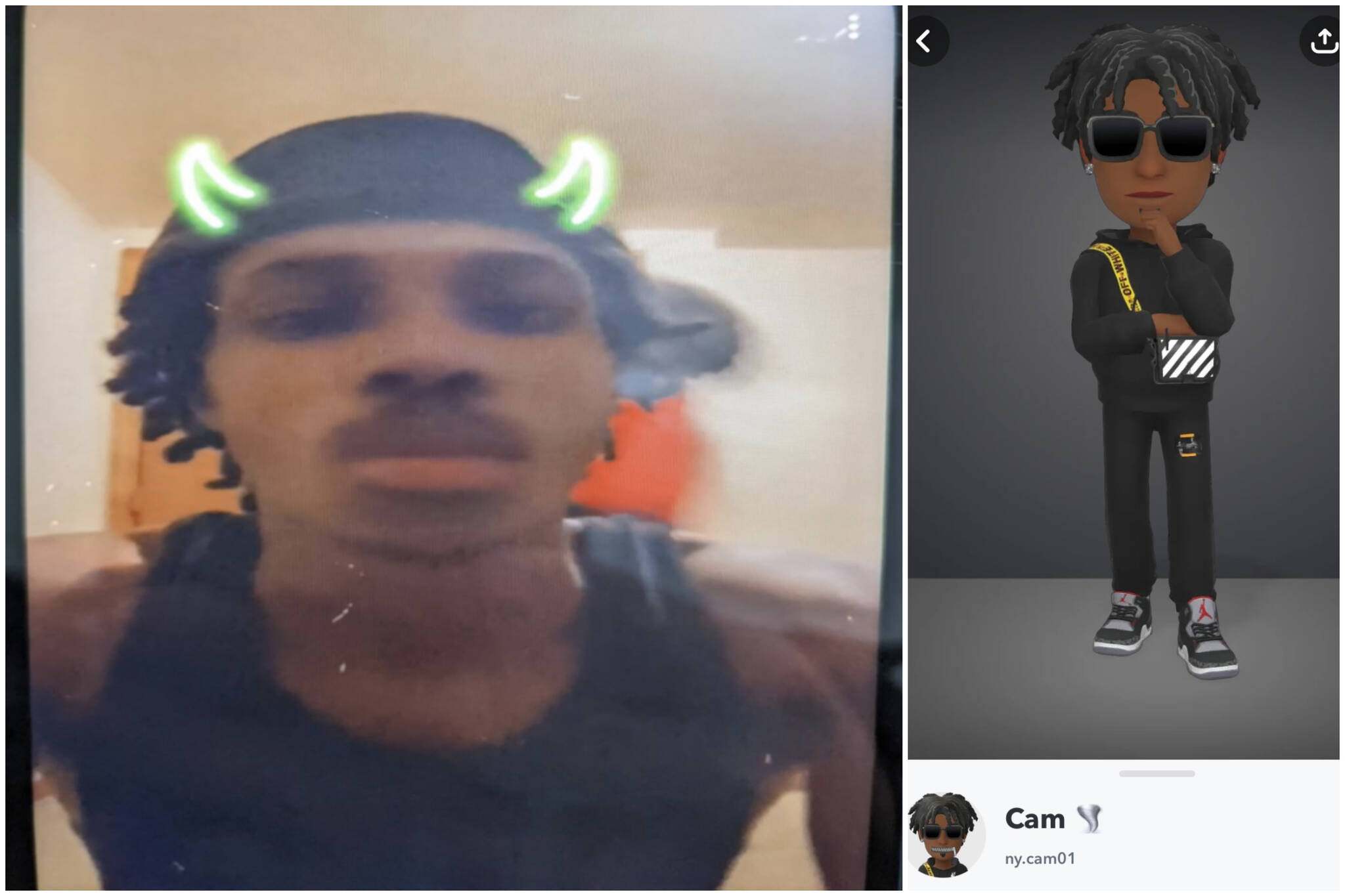 This combination photo shows Cameron McEwen and an avatar associated with a Snapchat account that authorities say was used by McEwen, who was recently arrested on charges of  sexual exploitation of a minor and one count of making extortionate interstate communications. (FBI)
