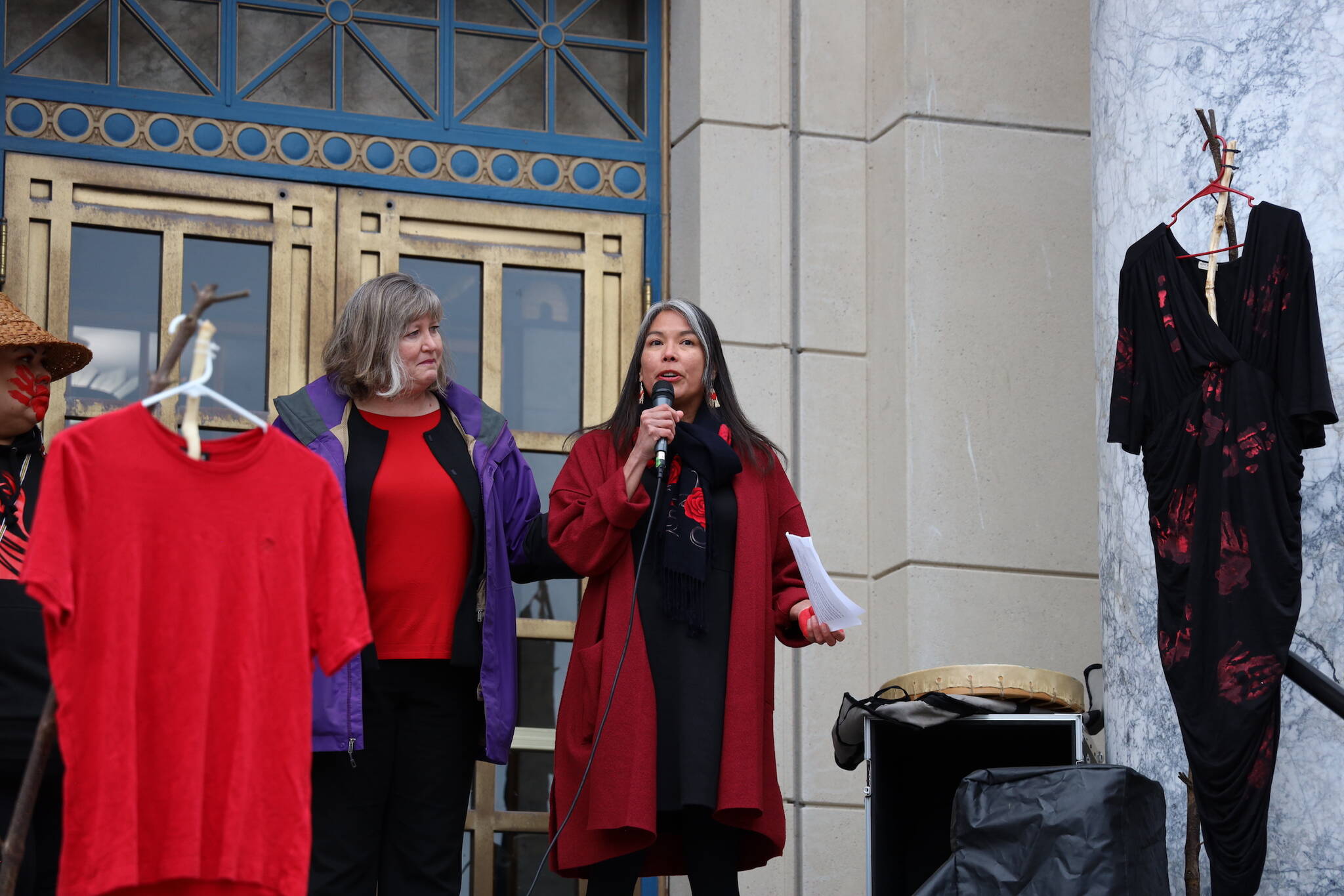 Rep. Maxine Dibert, a Fairbanks Democrat who is Alaska Native, speaks to the crowd of hundreds who gathered at the steps of the Alaska State Capitol Friday evening for a rally and march to recognize Missing and Murdered Indigenous Peoples Awareness Day held each year on May 5. (Clarise Larson / Juneau Empire)