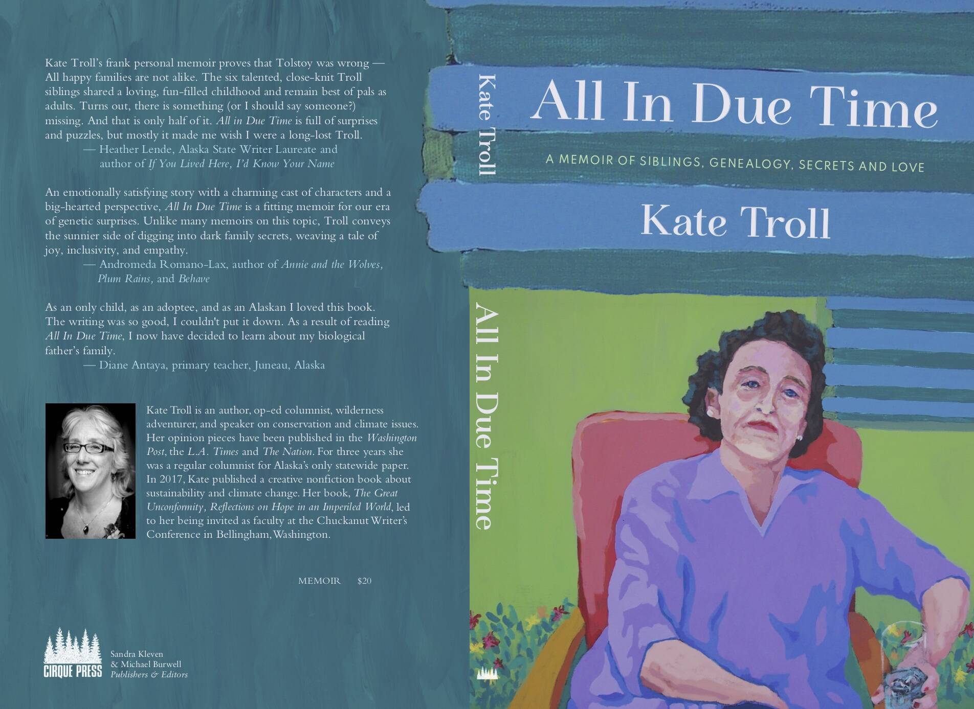 This image shows the cover of Kate Troll’s new book, “All In Due Time: A Memoir of Siblings, Genealogy, Secrets and Love.” (Cirque Press)