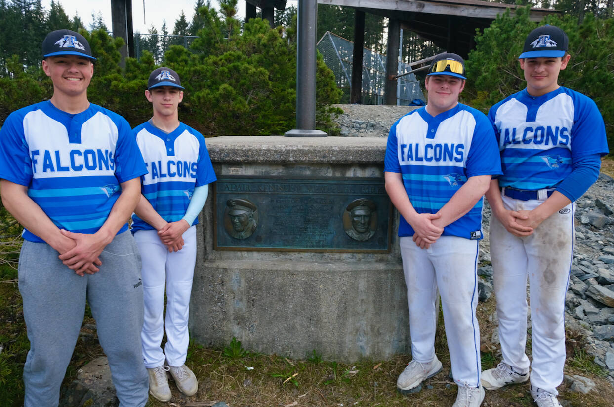 Thunder Mountain High School baseball seniors, from left, Rory Hayes, Carson Cummins, TJ Womack and Nic Daniels will be honored at 6:30 p.m. Wednesday at Adair Kennedy Field before their game against Juneau-Douglas High School: Yadaa.at Kalé. (Klas Stolpe / Juneau Empire)