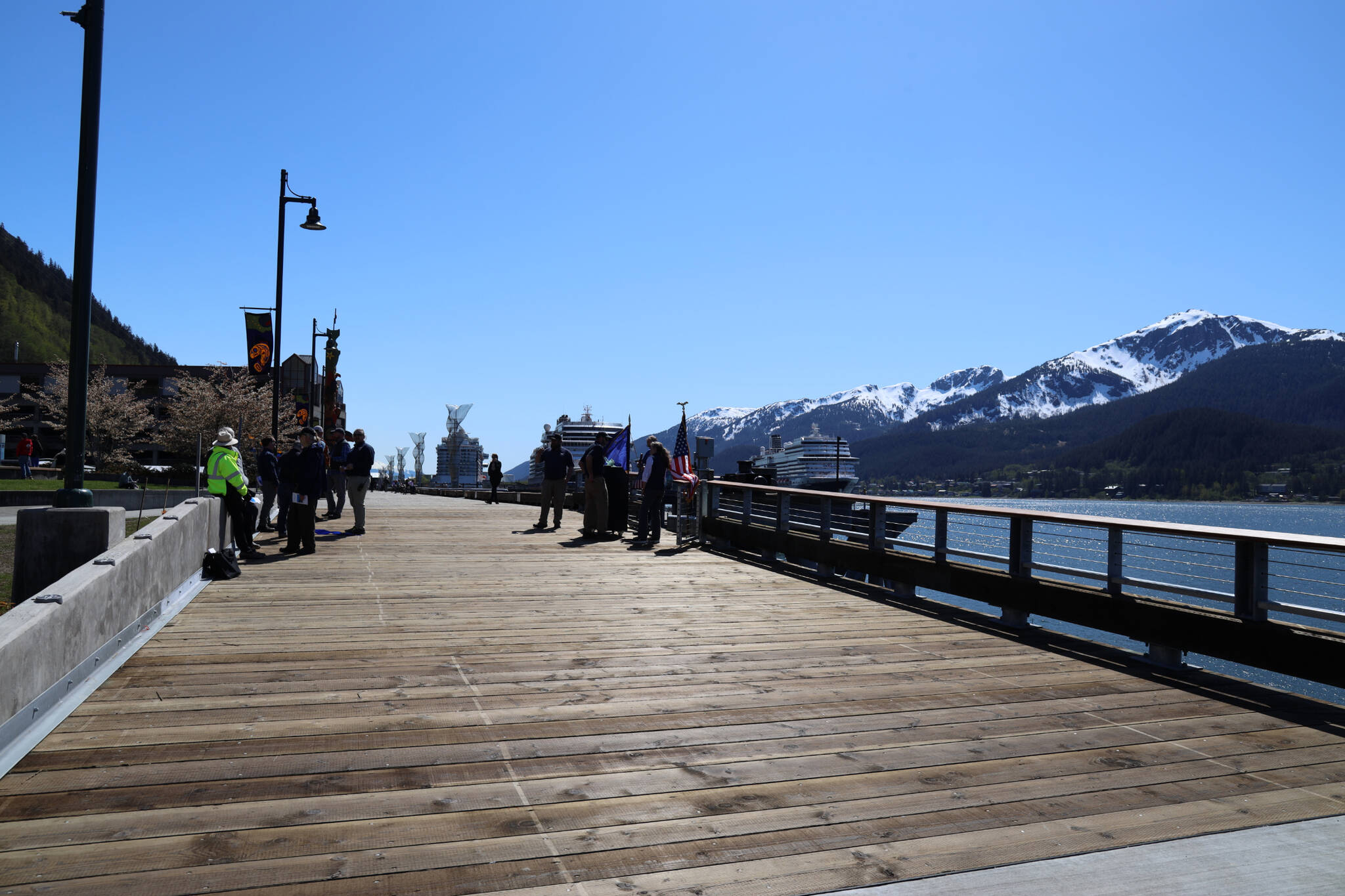 The Docks and Harbors Marine Deckover Project extends the existing Seawalk into Marine Park via an Americans with Disabilities Act-accessible dock structure and lengthens the waterfront from Merchant’s Wharf to Franklin Dock. (Clarise Larson / Juneau Empire)