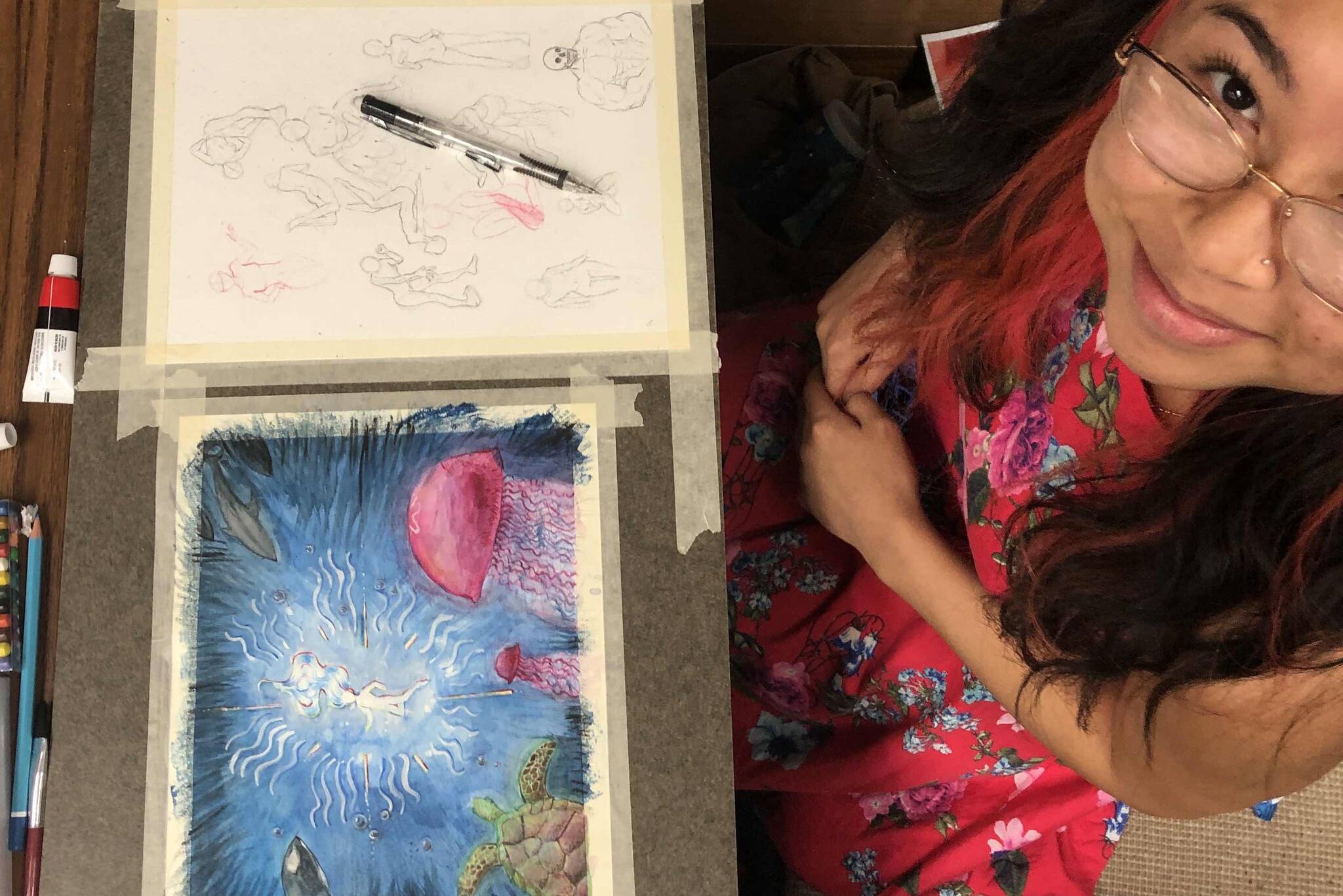 TMHS student Lelehua Fujimoto Vertido in her watercolor workshop for which she received an award at this year’s Alaska Student Activities Association’s Region V Art Fest in Yakutat. (Courtesy Photo / Heather Ridgway)