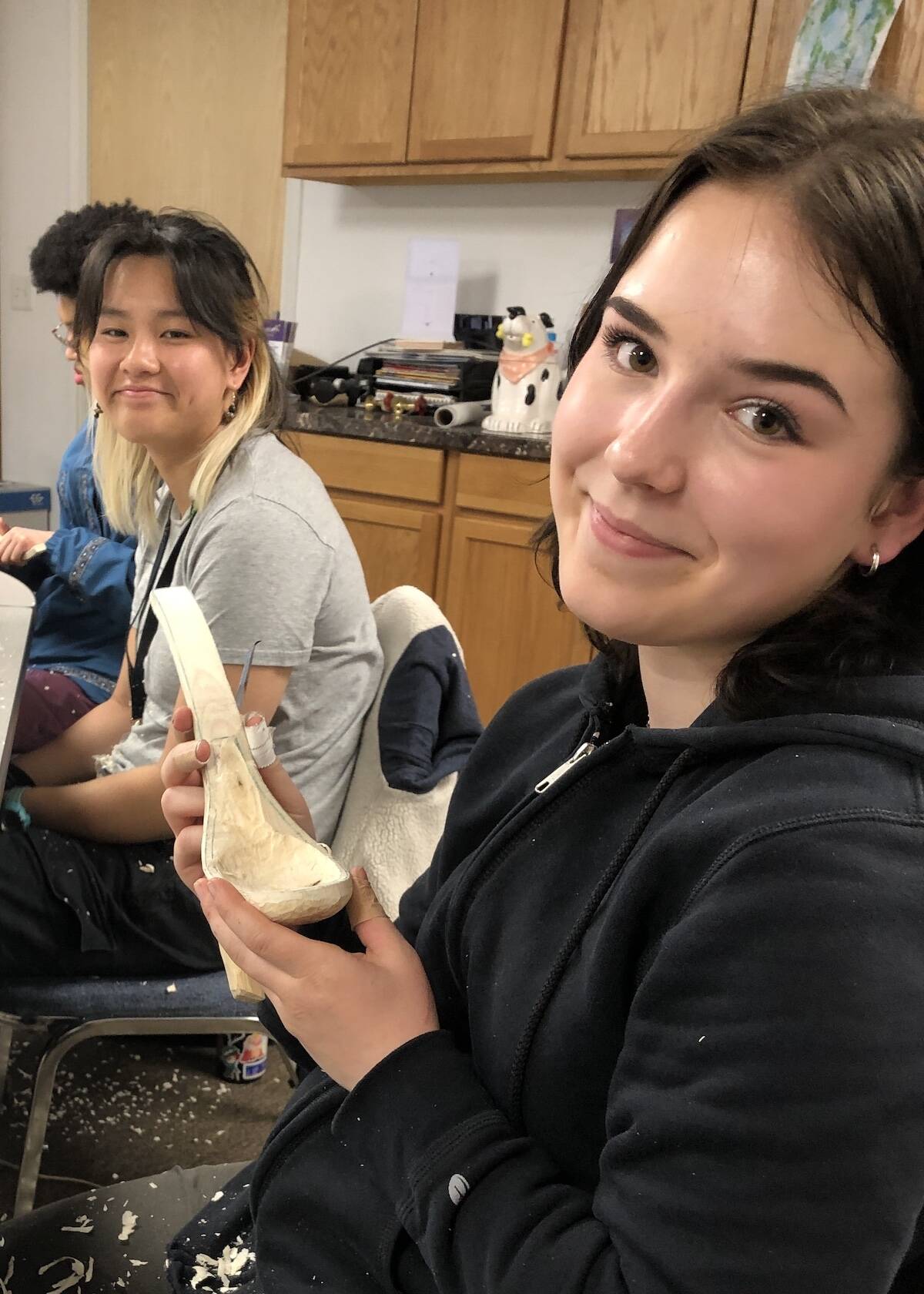 JDHS student Téa Neilson in Fred Bemis’ Spoon Carving class at this year’s Alaska Student Activities Association’s Region V Art Fest in Yakutat. (Courtesy Photo / Heather Ridgway)