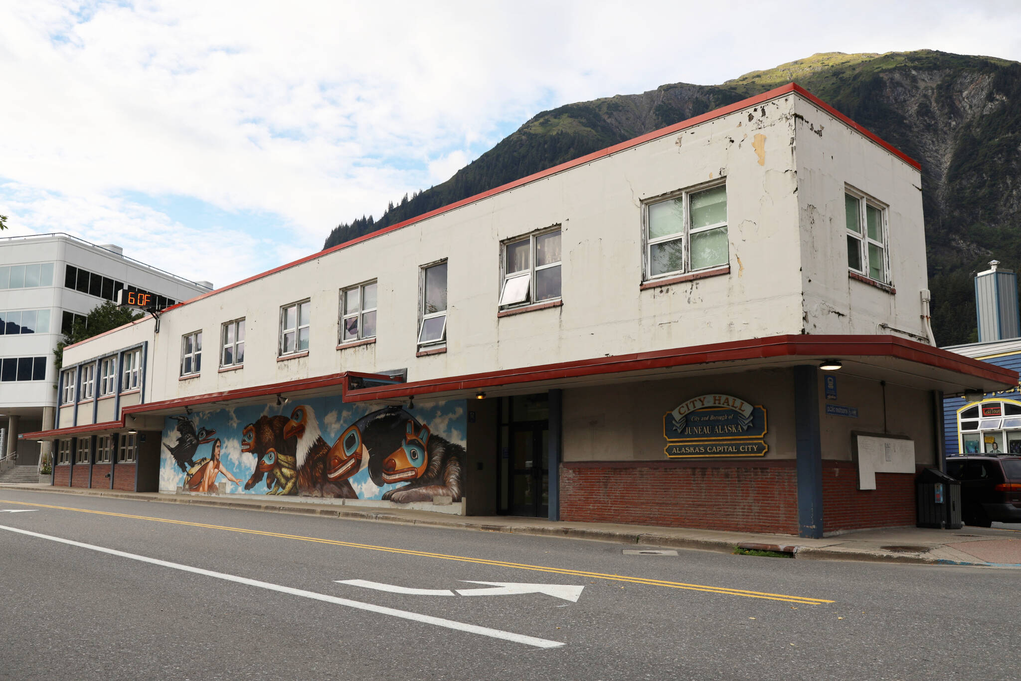 This is a picture of the City and Borough of Juneau City Hall in October 2022. The Assembly Finance Committee OK’d $10 million in funding to go toward a City Hall project on Wednesday, more than six months after voters narrowly rejected a city ballot proposal to approve $35 million in bond debt to fund the majority of the construction cost for a new City Hall. (Clarise Larson / Juneau Empire File)