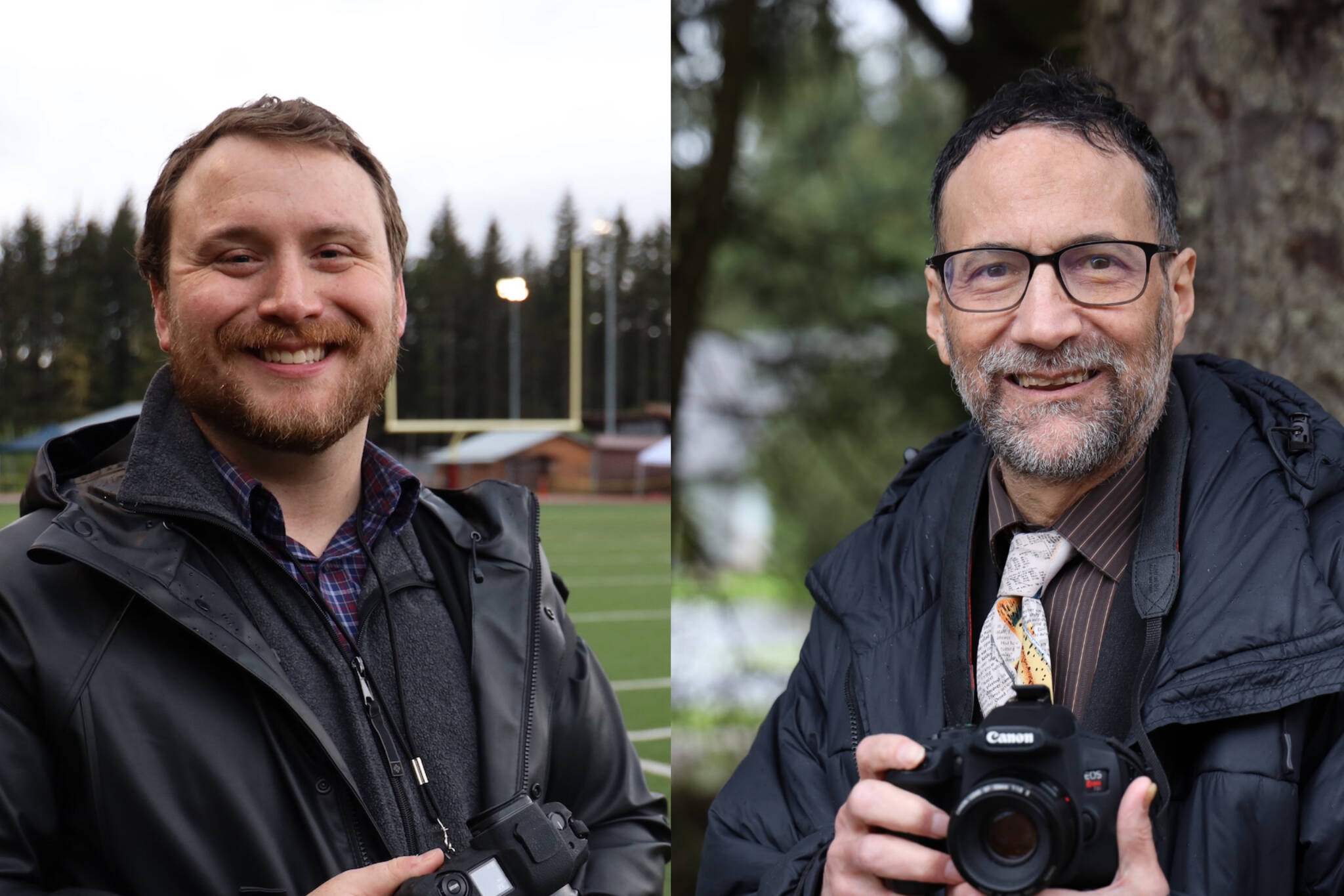 Outgoing Juneau Empire Managing Editor Ben Hohenstatt (left) will be succeeded by reporter Mark Sabbatini (right) after five years to accept a job with the Alaska State Ombudsman. (Clarise Larson / Juneau Empire)