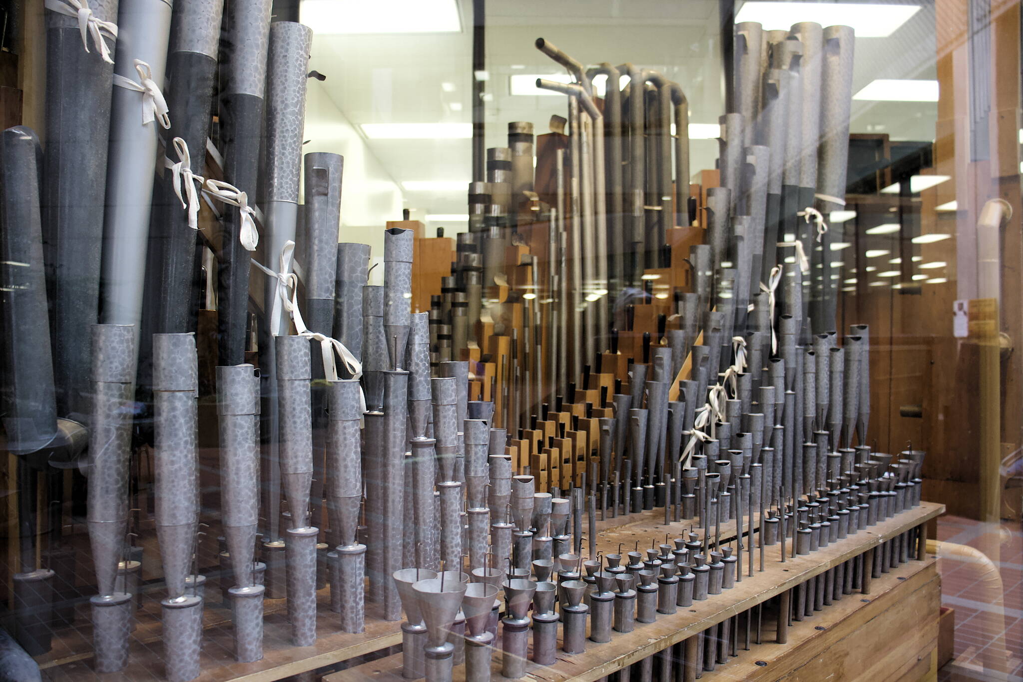 The 1928 Kimball Theatre Pipe Organ in the State Office Building has 548 pipes ranging from pencil-size to eight feet in length. (Mark Sabbatini / Juneau Empire)