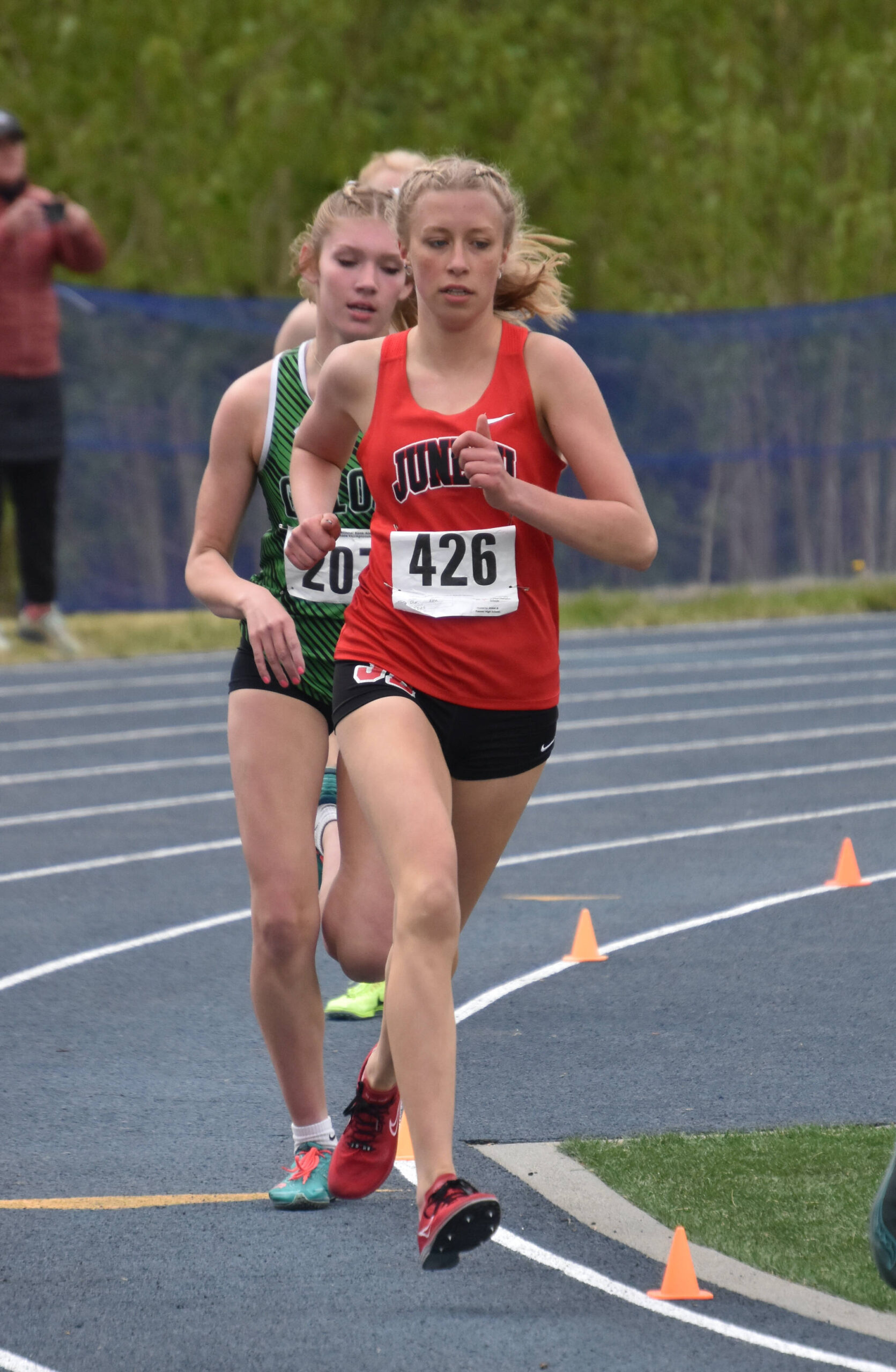 JDHS junior Etta Eller, shown at last weekend’s ASAA state track and field meet, will compete at the Brian Young Invitational, Friday and Saturday, in Kodiak. (Jeff Helminiak / Peninsula Clarion)