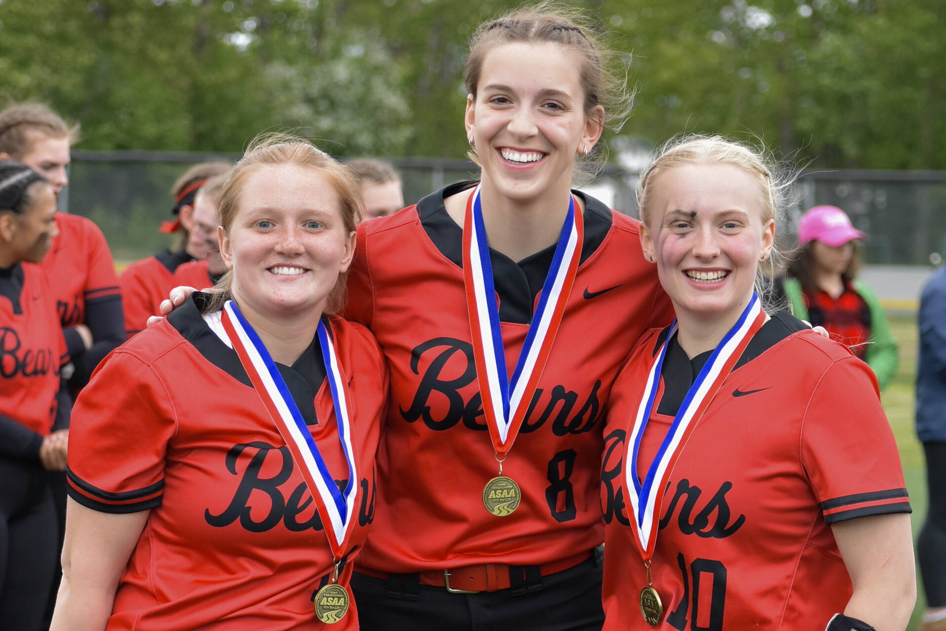 JDHS senior Mariah Schauwecker, junior Mila Hargrave and senior Anna Dale were selected to the All-State Tournament team Saturday at the ASAA Division II State Softball Championship at Anchorage’s Cartee Fields. (Courtesy Photo)