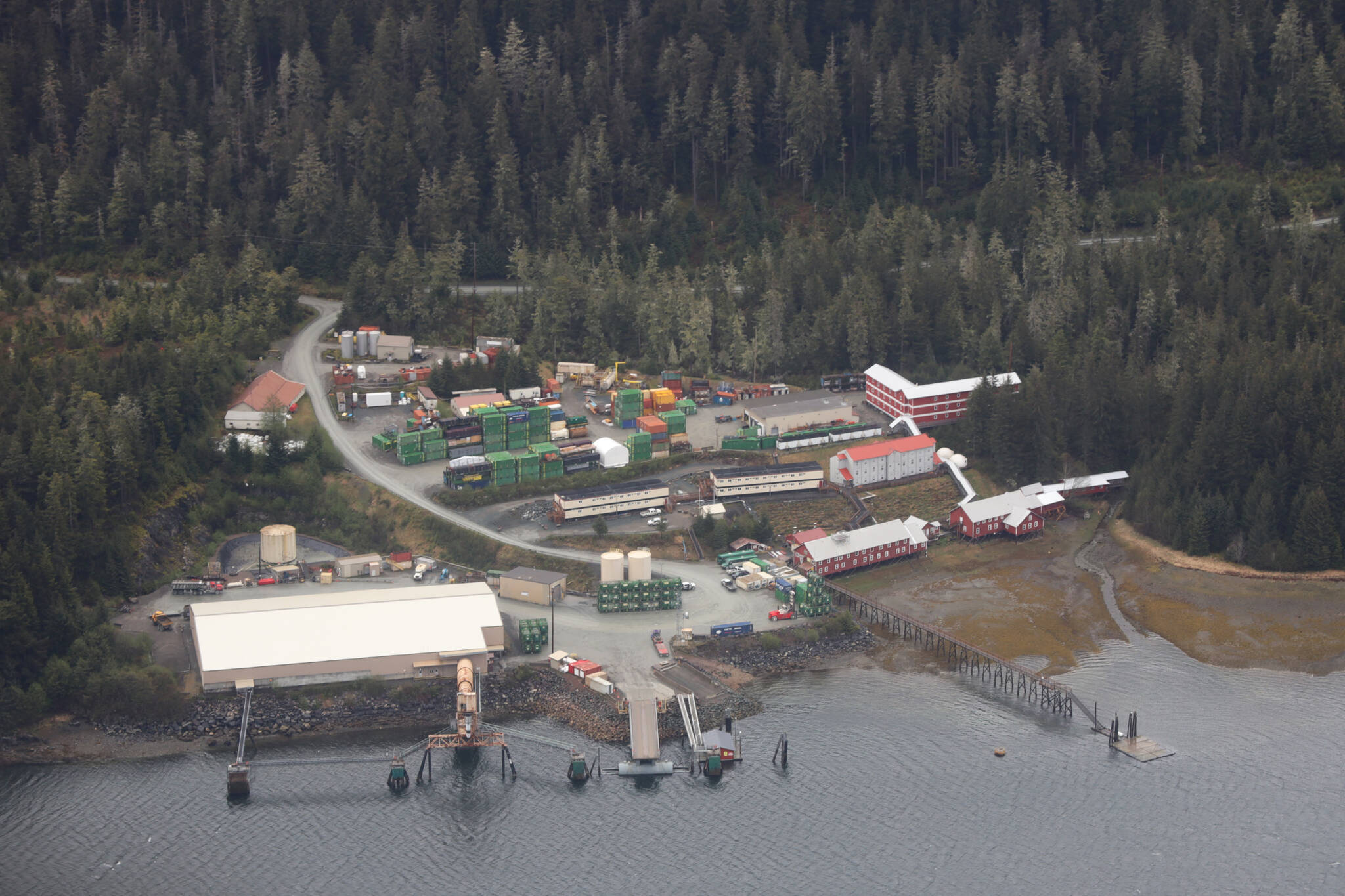 This is an aerial picture of the Hecla Greens Creek Mine taken in May 2023. (Clarise Larson / Juneau Empire File)