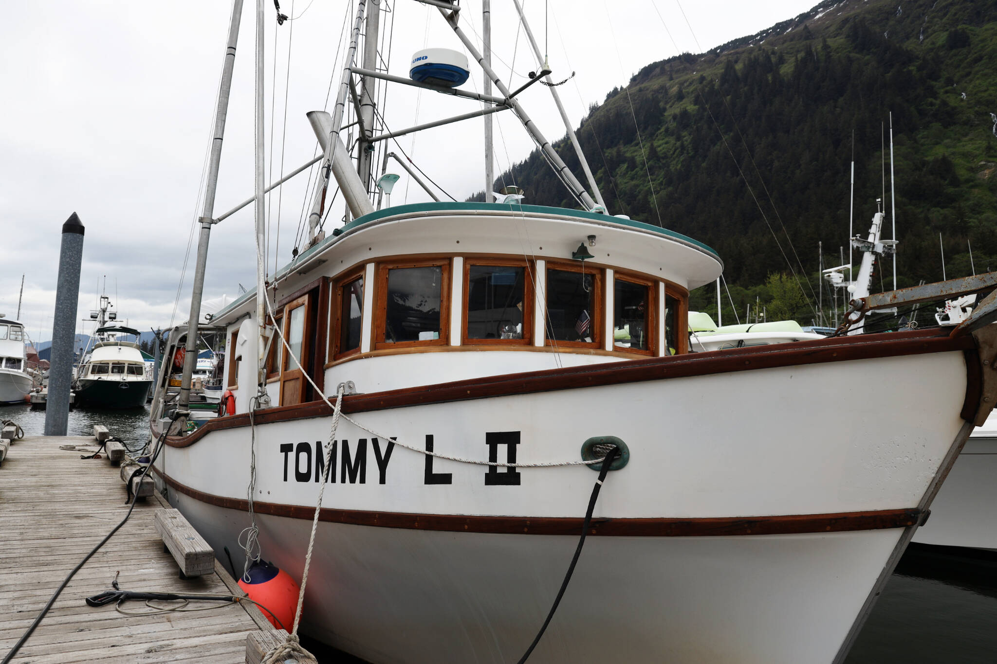 The F/V Tommy L II, co-owned by longtime Juneau resident Joe Emerson, sits berthed in Aurora Harbor in late May. On Wednesday a federal court decision allowed for the king salmon troll fishery in Southeast Alaska to begin July 1, a reversal of a lower court ruling in May. (Clarise Larson / Juneau Empire File)