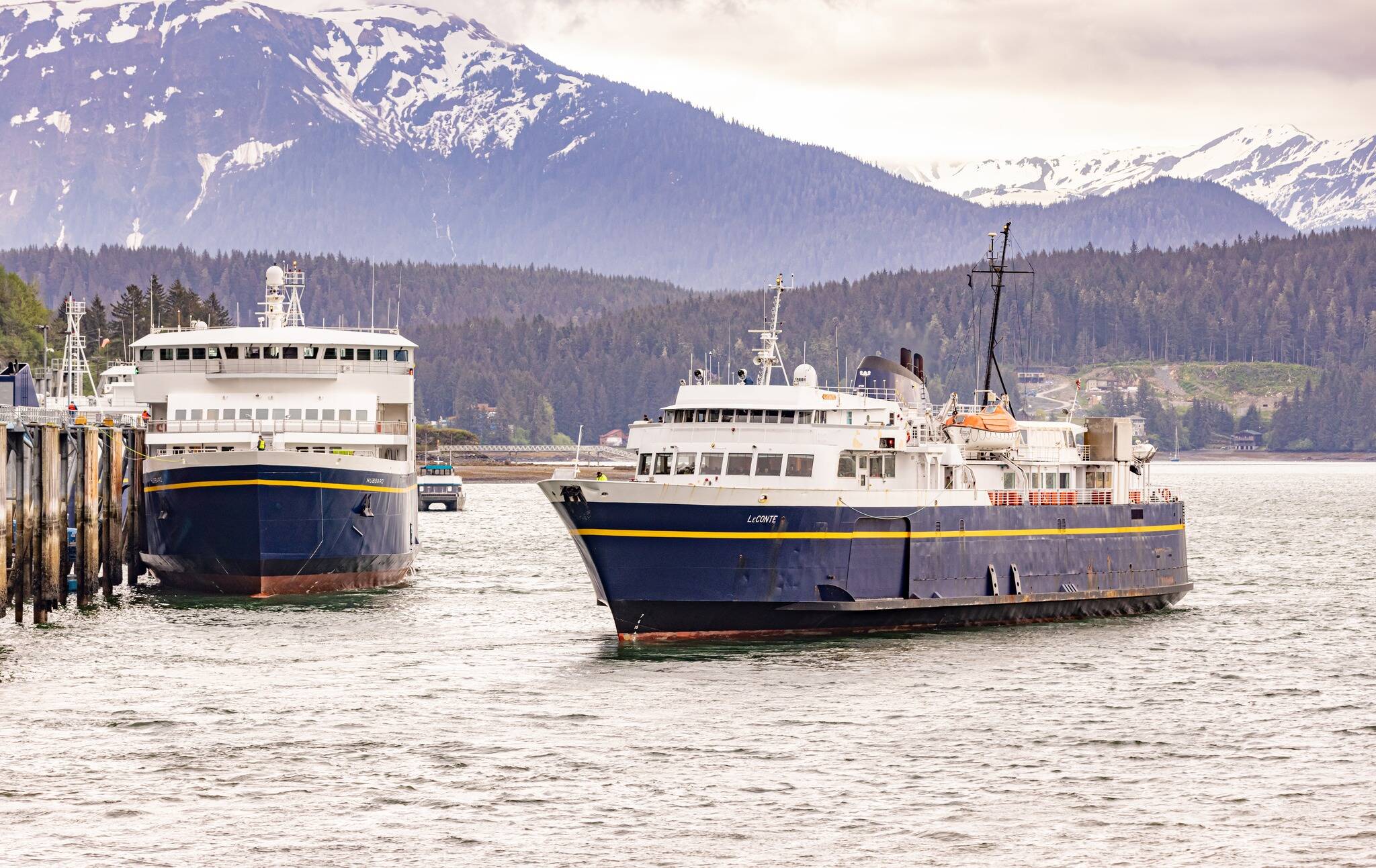 The Hubbard and LeConte ferries are seen at a Southeast Alaska port in this picture published June 1. (Photo courtesy of the Alaska Marine Highway System)