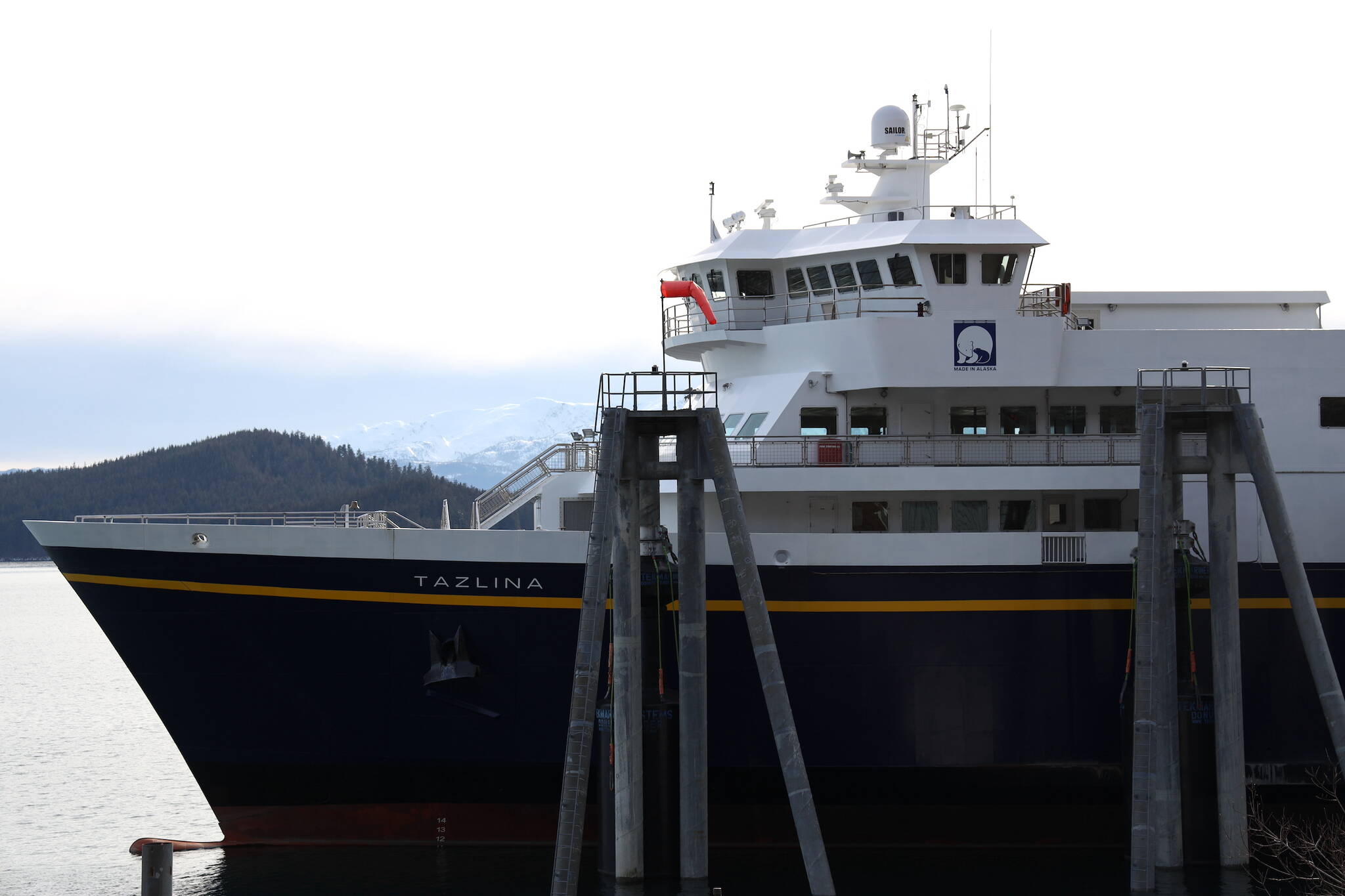 The Tazlina berths at the Auke Bay Terminal in March. The Alaska Marine Highway System’s proposed winter schedule is now available for public review, the Alaska Department of Transportation and Public Facilities announced Thursday afternoon. (Clarise Larson / Juneau Empire File)