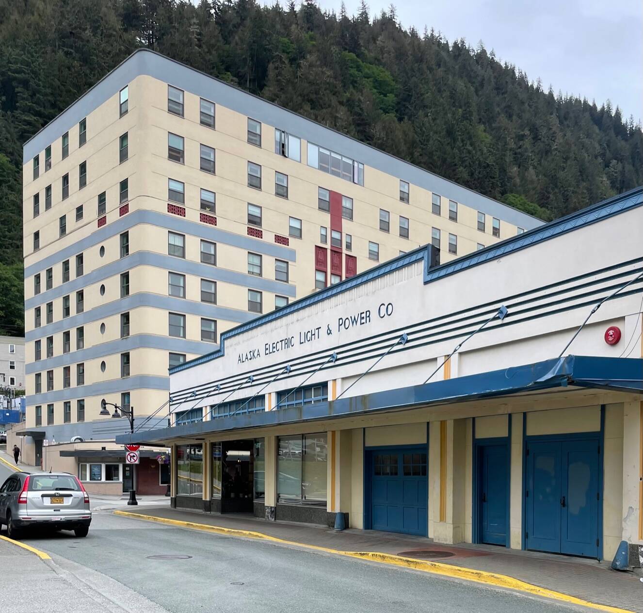 A July 2023 view of the AELP building showing the Second Street entrance. The Baranof Hotel is seen in the background. (Photo by Laurie Craig)