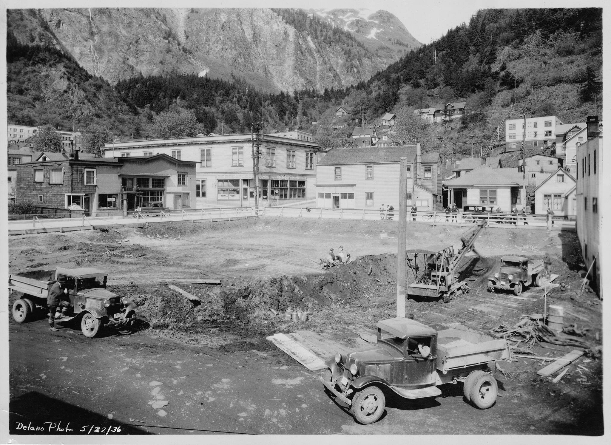 Construction begins in May, 1936, with site preparation for AELP’s new building located at Second and Franklin Streets. (Photo courtesy AELP)