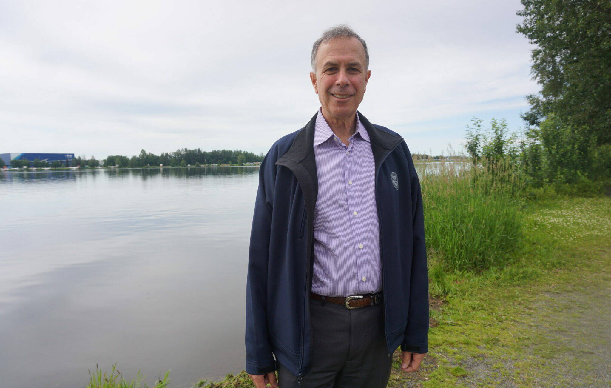 Dimitri Kusnezov, the U.S. Department of Homeland Security’s undersecretary for science and technology, stands by Lake Spenard on Tuesday. Kusnezov was on his first Alaska trip, with stops from Juneau to Utqiagvik. (Photo by Yereth Rosen/Alaska Beacon)