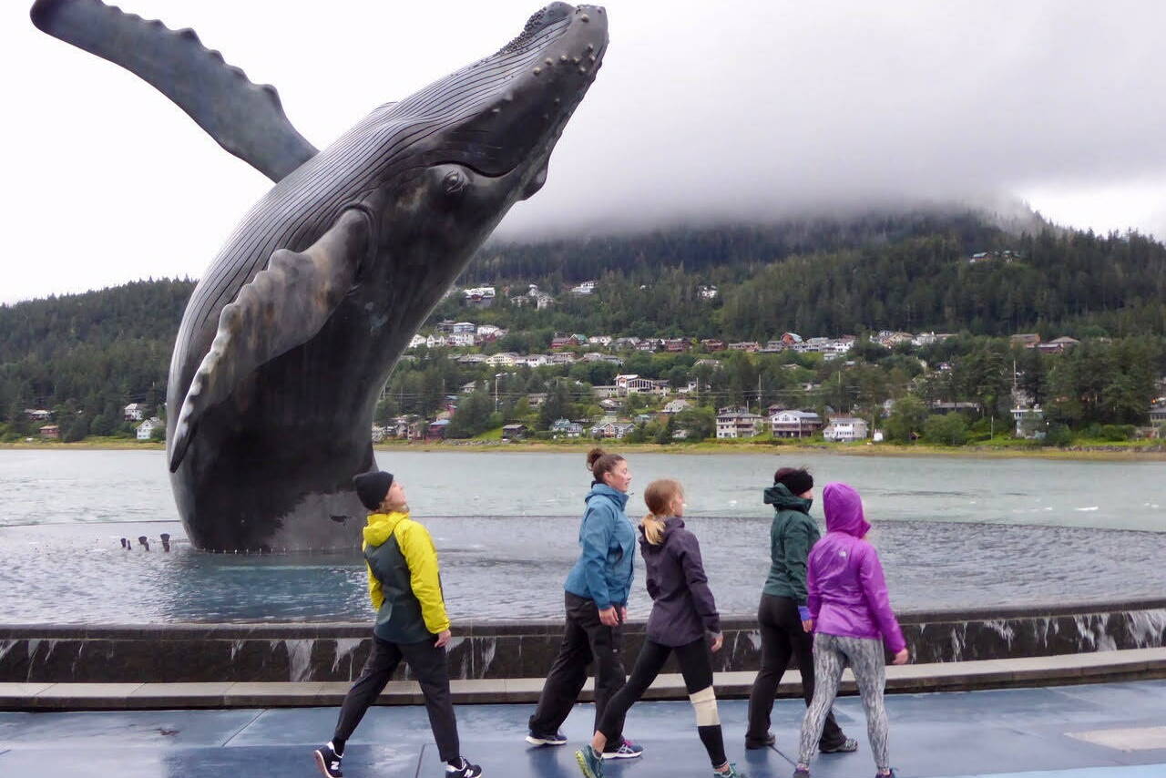 Dancers rehearsed in front of “Tahku,” the whale sculpture ahead of the Climate Fair for a Cool Planet in 2021. (Courtesy of Mike Tobin)