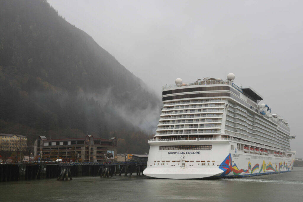 The Norwegian Cruise Line’s Norwegian Encore docks in Juneau in October, 2022. (Clarise Larson / Juneau Empire File)