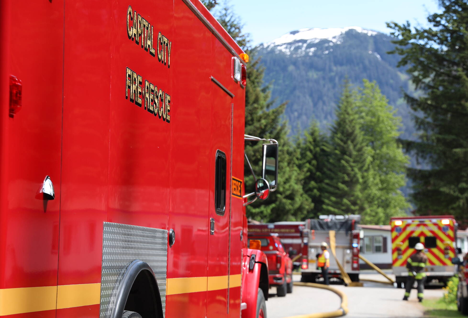 This is a photo of a Capital City Fire/Rescue vehicle at the scene of a fire in June. (Clarise Larson / Juneau Empire File)