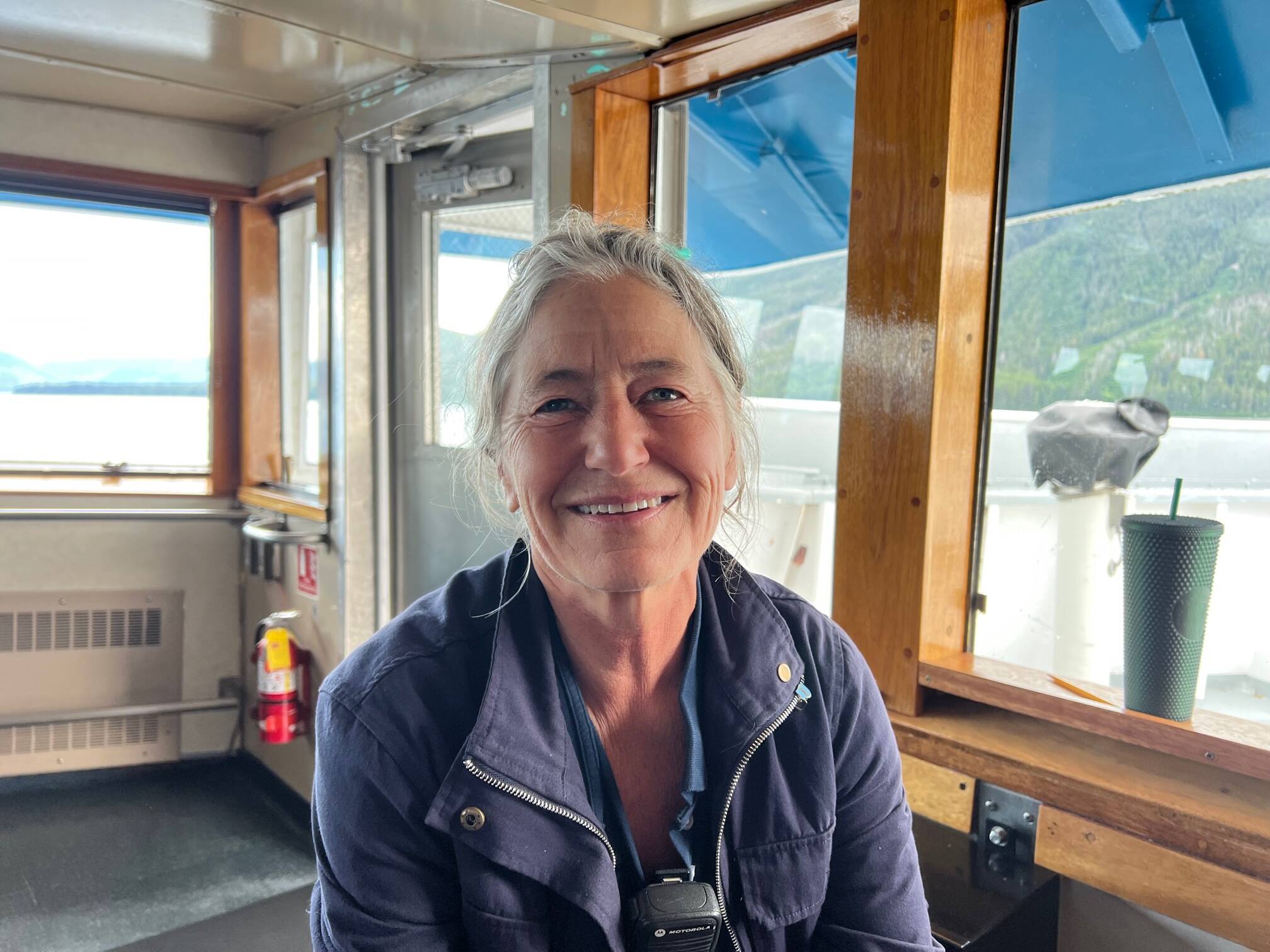 Ann Griswold called her job as an ordinary seaman “a pretty diverse position.” It includes assisting the bosun and other deck crew in loading and offloading vehicles in different ports, regularly taking a turn at the helm, and being a lookout on the bow when circumstances call for it. (Meredith Jordan / Juneau Empire)