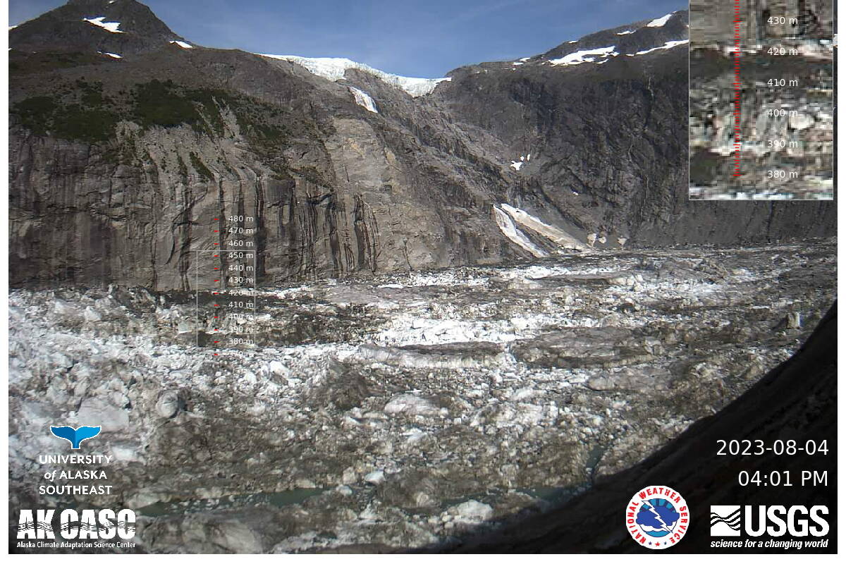 An image from the National Weather Service shows the status of Suicide Basin at about 4 p.m. Friday. Updates are posted on the weather service’s website three time a day. (National Weather Service)