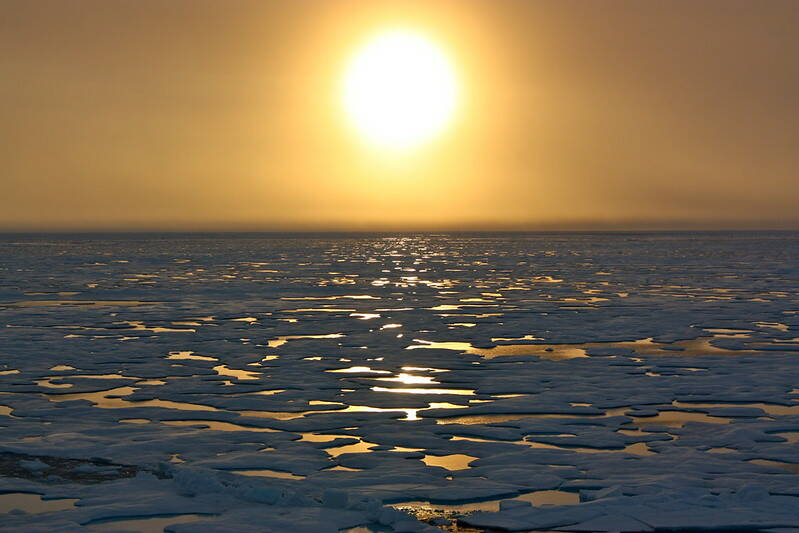 Sunsets started to tease the Arctic horizon as scientists on board the U.S. Coast Guard Cutter Healy headed south in the Chukchi Sea during the final days collecting ocean data for the 2011 ICESCAPE mission. (Photo by NASA/Kathryn Hansen)