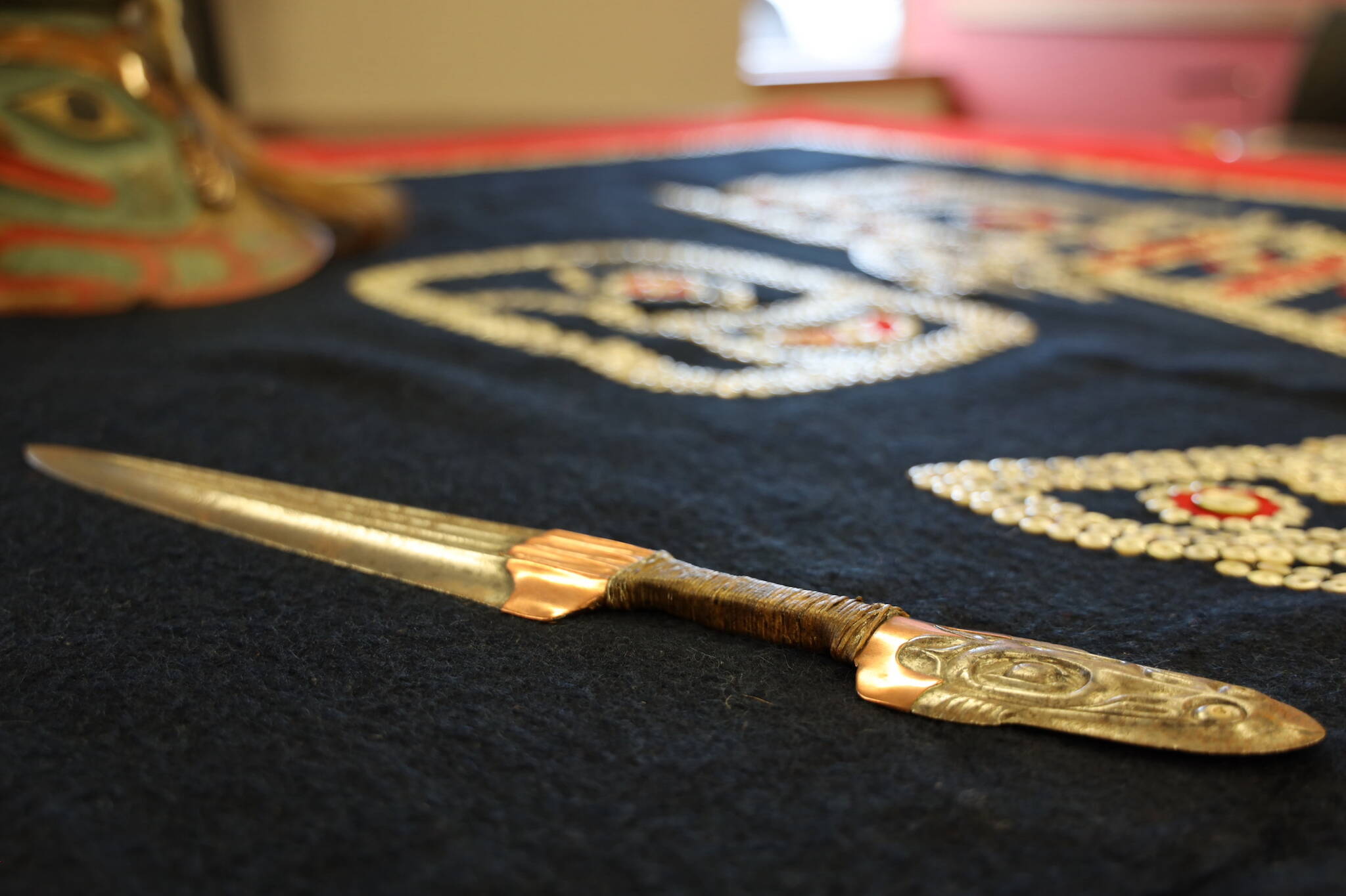 This photo taken in Juneau on Monday is of the Kóoshdaa Gwálaa (Land Otter, Dagger) from the Wrangell Kiks.ádi clan. The item was repatriated from the National Museum of the American Indian in Washington, D.C. (Clarise Larson / Juneau Empire)