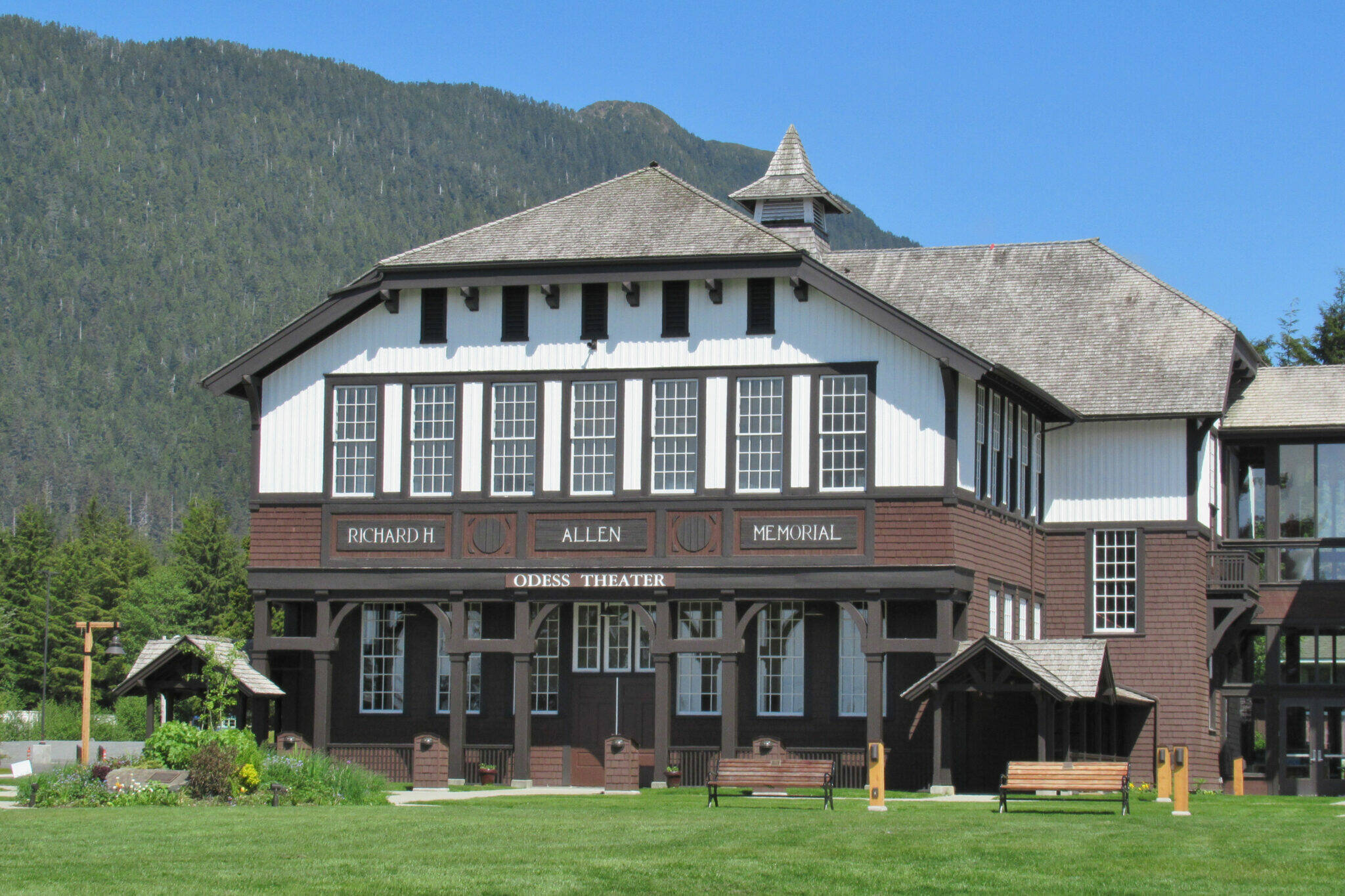 The Odess Theater is seen on May 22, 2019, on the campus of the Sitka Fine Arts Camp, which operates the former home of Sheldon Jackson College. (Photo by Flickr user Jasperdo/Creative Commons)