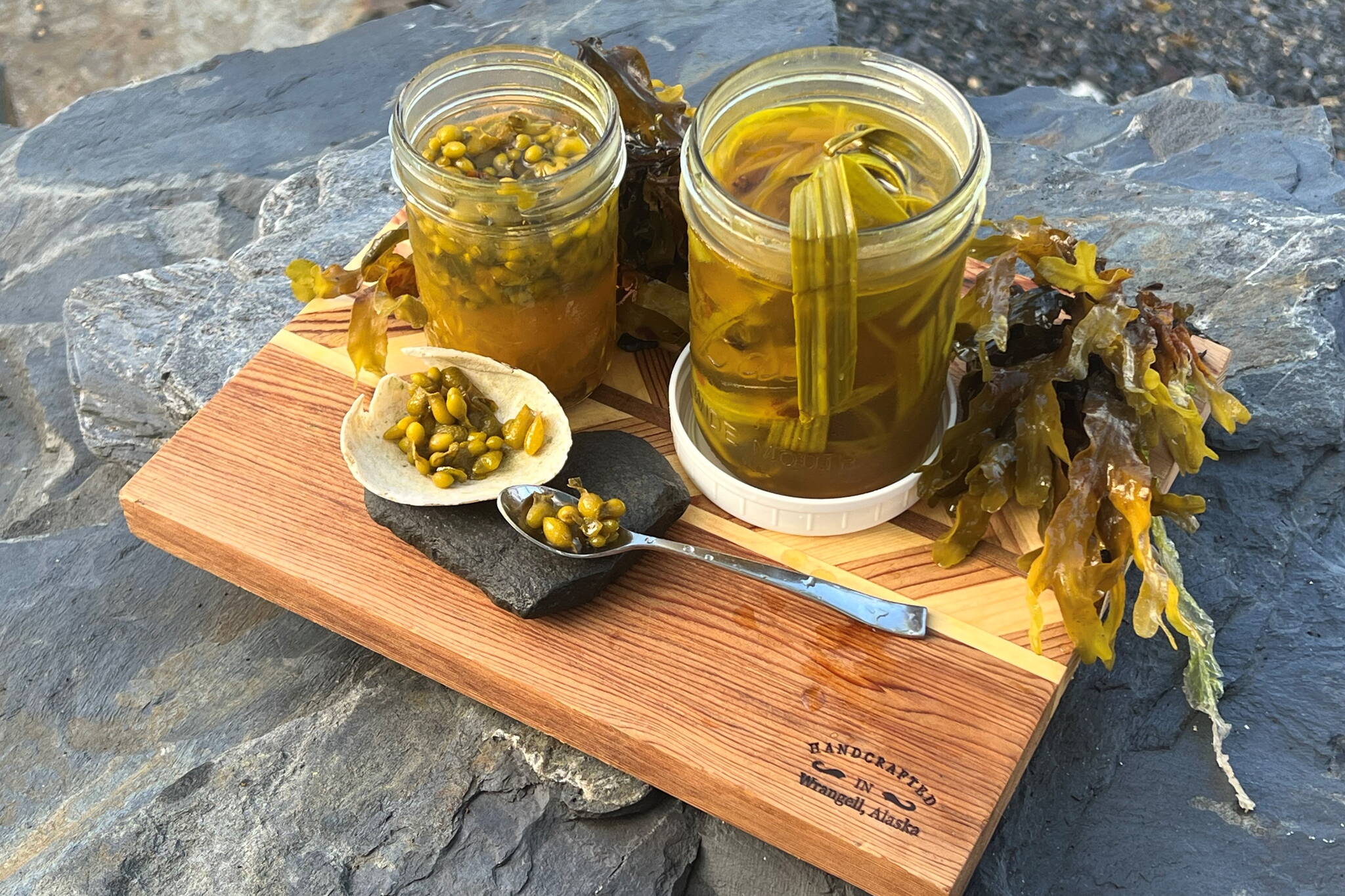 Pickled popweed and goose tongue ready for taste testing. (Photo by Vivian Faith Prescott)