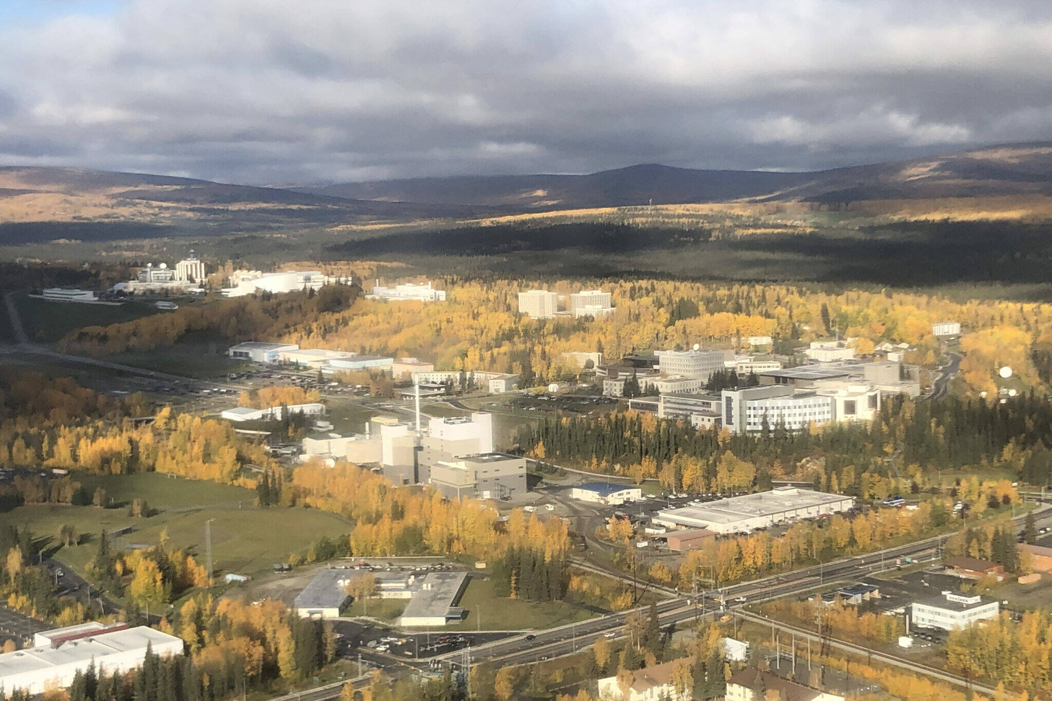 The campus of the University of Alaska Fairbanks is seen from the air on Sept. 20, 2022. (Photo by James Brooks/Alaska Beacon)