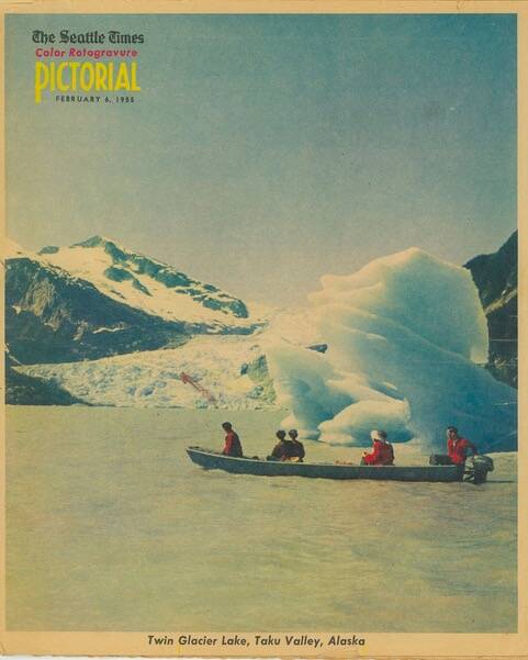 A Seattle Times pictorial cover from Feb. 6, 1955, shows the Twin Glacier Lake iceberg and Twin Glacier Lake.