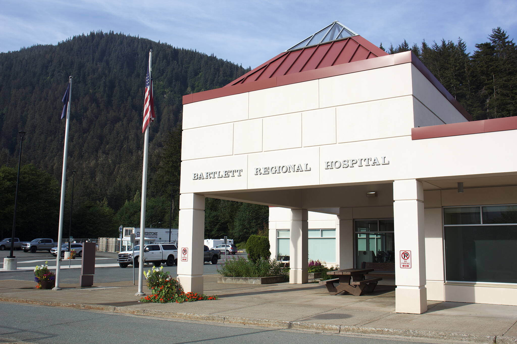 The main entrance at Bartlett Regional Hospital, which has experience staffing shortages, leadership turnover and concerns expressed about patient care in recent months. (Mark Sabbatini / Juneau Empire)