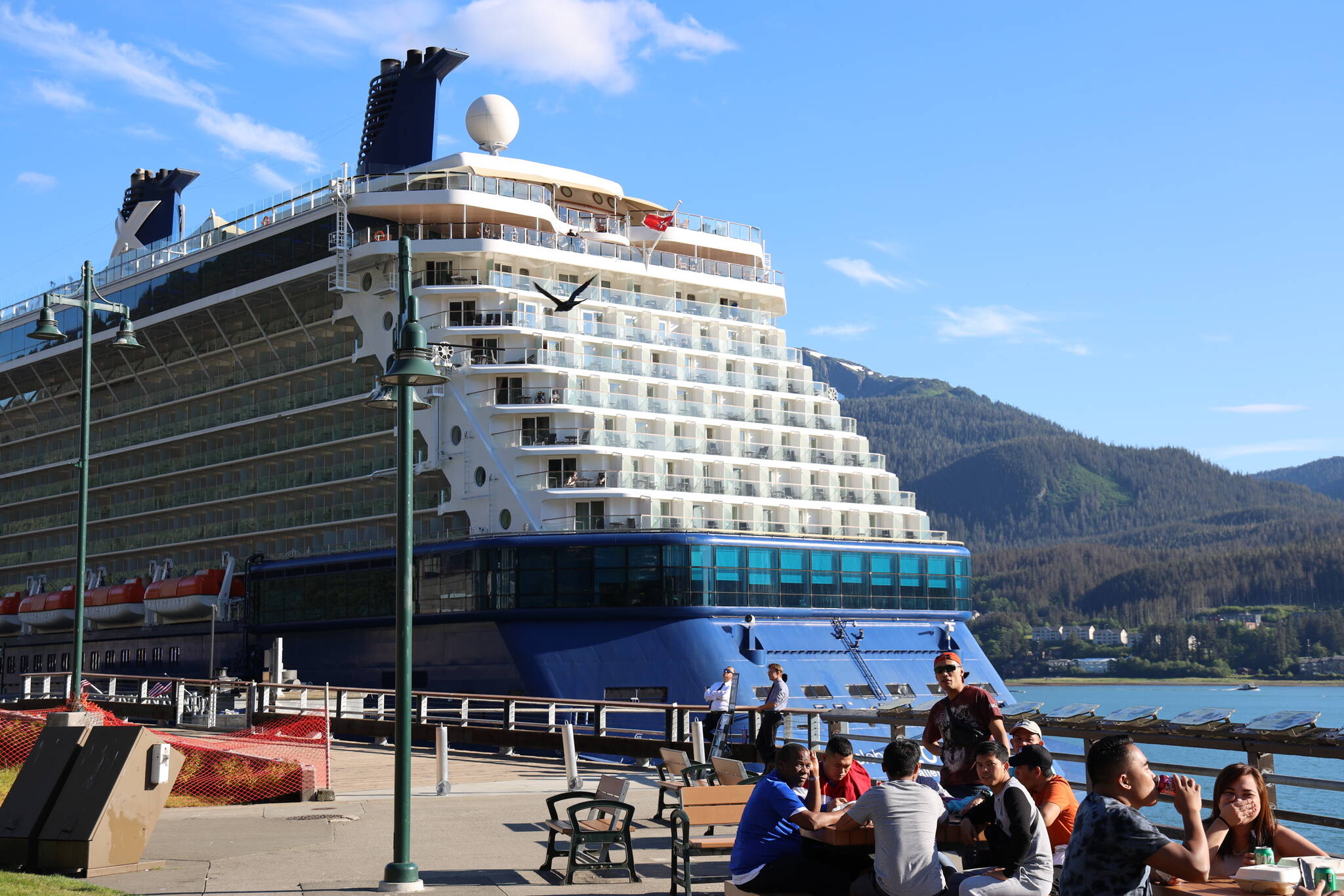 A cruise ship docks in downtown Juneau on July 15. (Clarise Larson / Juneau Empire File)