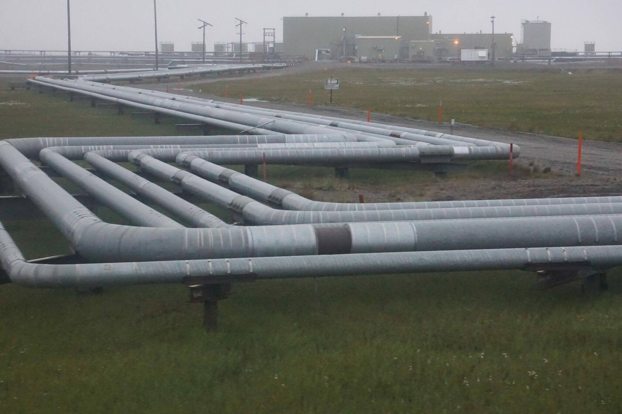 A network of pipelines, seen on Aug. 23, 2018, snakes through a portion of the Greater Prudhoe Bay Unit on Alaska’s North Slope. The oil and gas industry has more impact on Alaska’s economy than any other industry, a new study finds. (Photo by Yereth Rosen/Alaska Beacon)