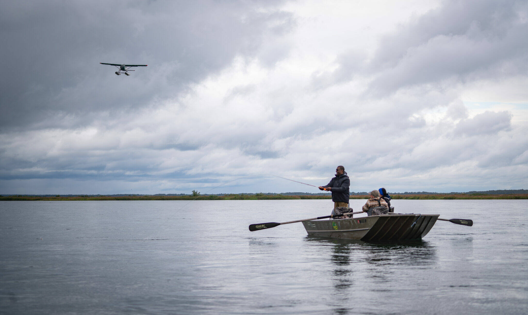 Michael Regan, administrator of the Environmental Protection Agency, fishes from a skiff on Sept. 28 during a visit to the Bristol Bay village of Igiugig. (Photo provided by Environmental Protection Agency)