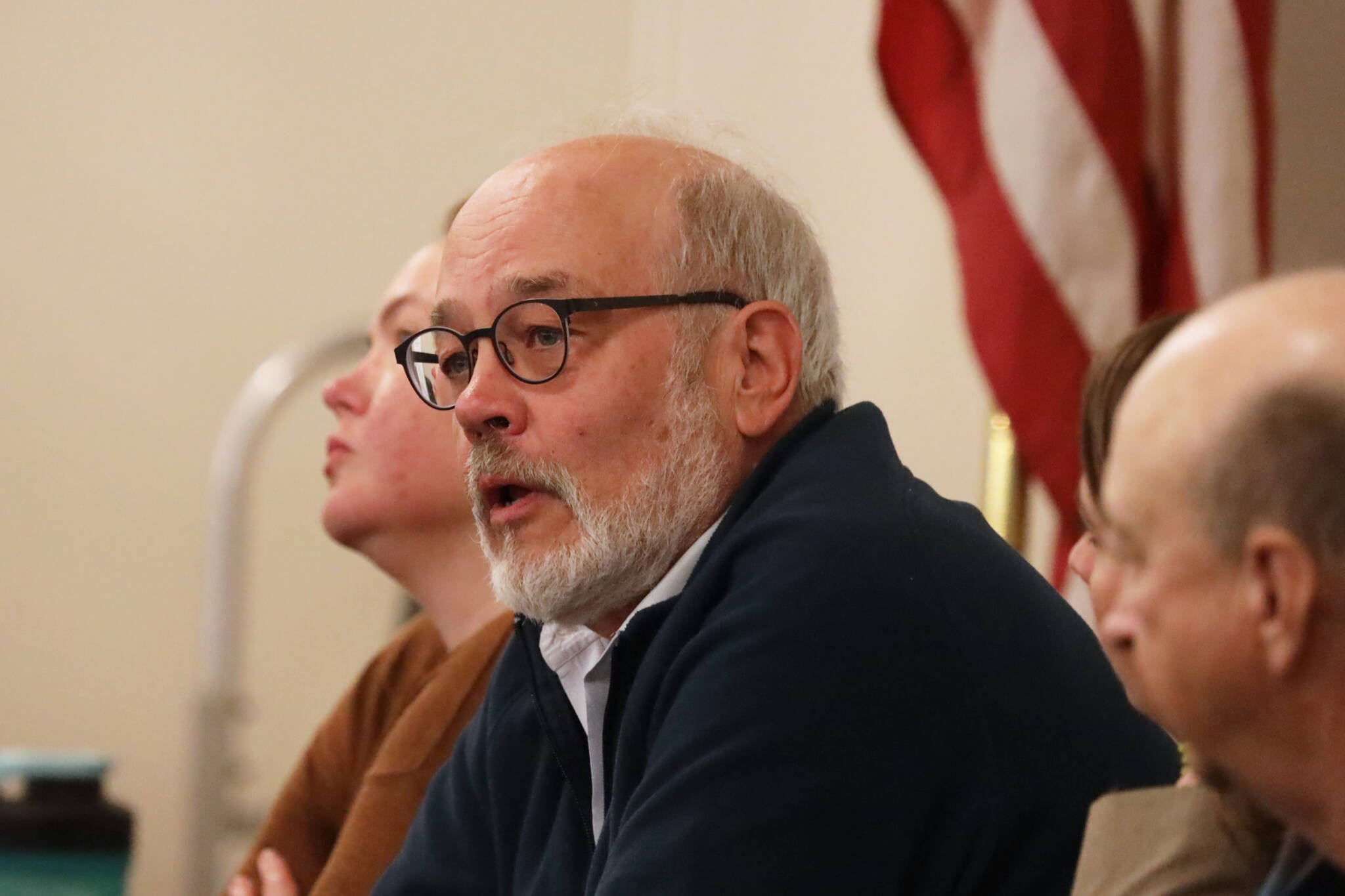 City and Borough of Juneau Assembly District 1 candidate Joe Geldhof answers a question during an election forum hosted by the Greater Juneau Chamber of Commerce on Thursday afternoon. (Clarise Larson / Juneau Empire)