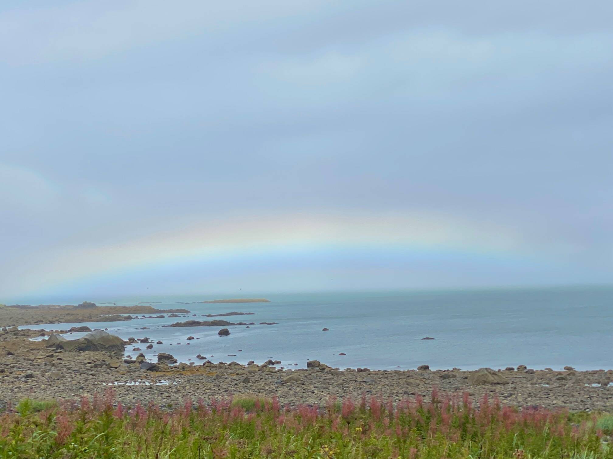 Rainbow across the cove at Blue Mussel Beach on Aug. 16. (Photo by Denise Carroll)