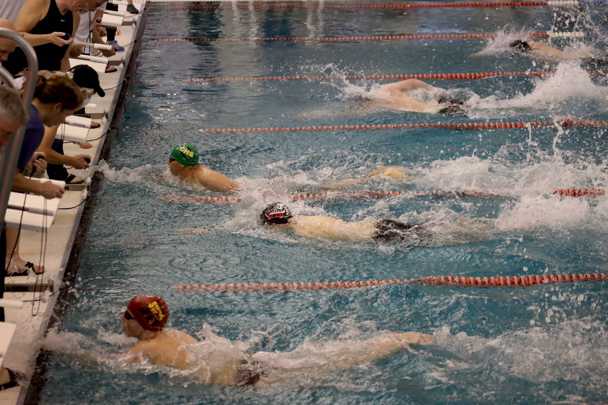 Clarise Larson / Juneau Empire
Athletes compete in a swim event Saturday afternoon at the Dimond Park Aquatic Center.