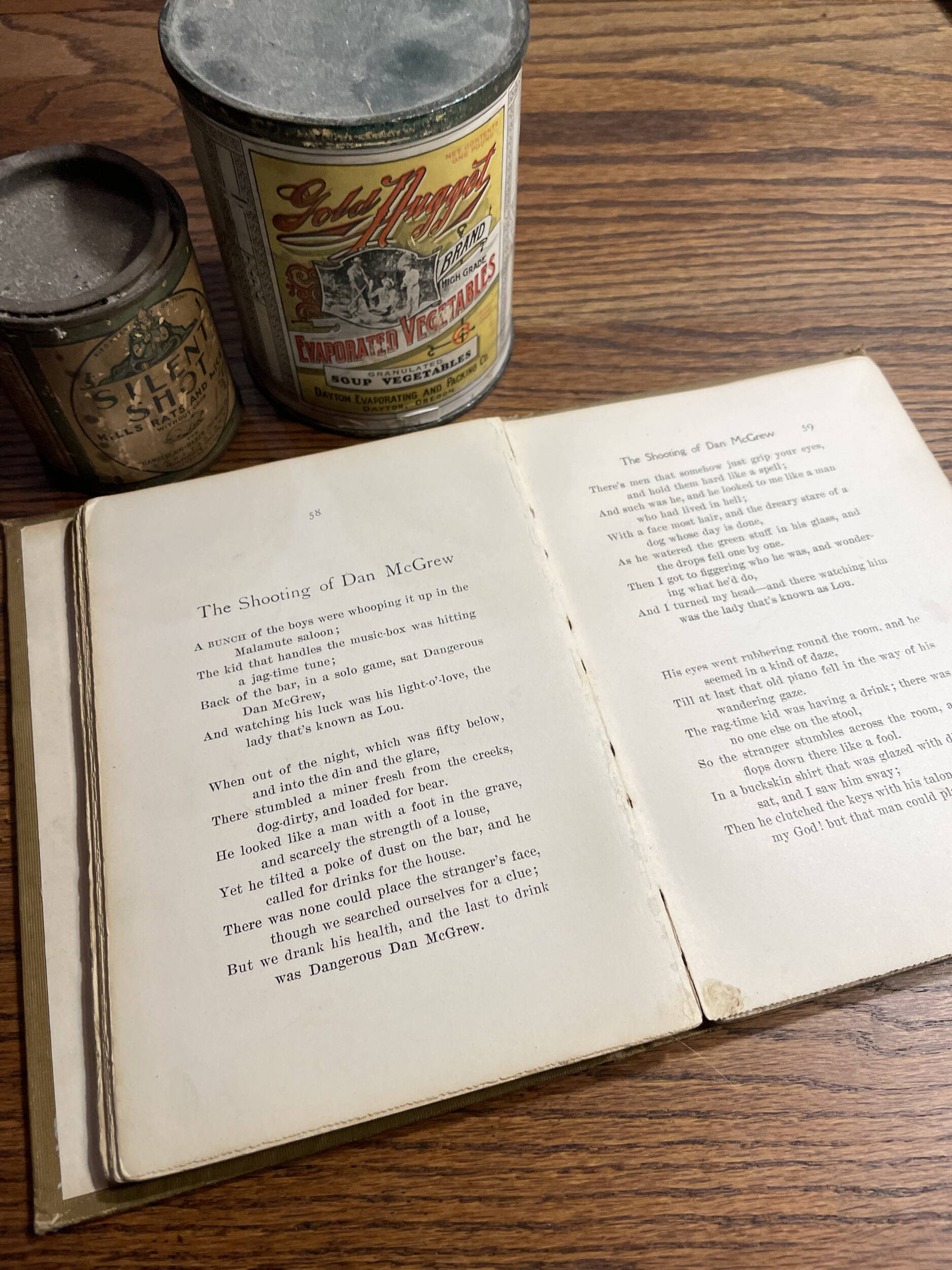 One of Robert Service’s most famous poems, “The Shooting of Dan McGrew,” in his book “Songs of A Sourdough” originally published in 1908. (Photo by Laurie Craig)