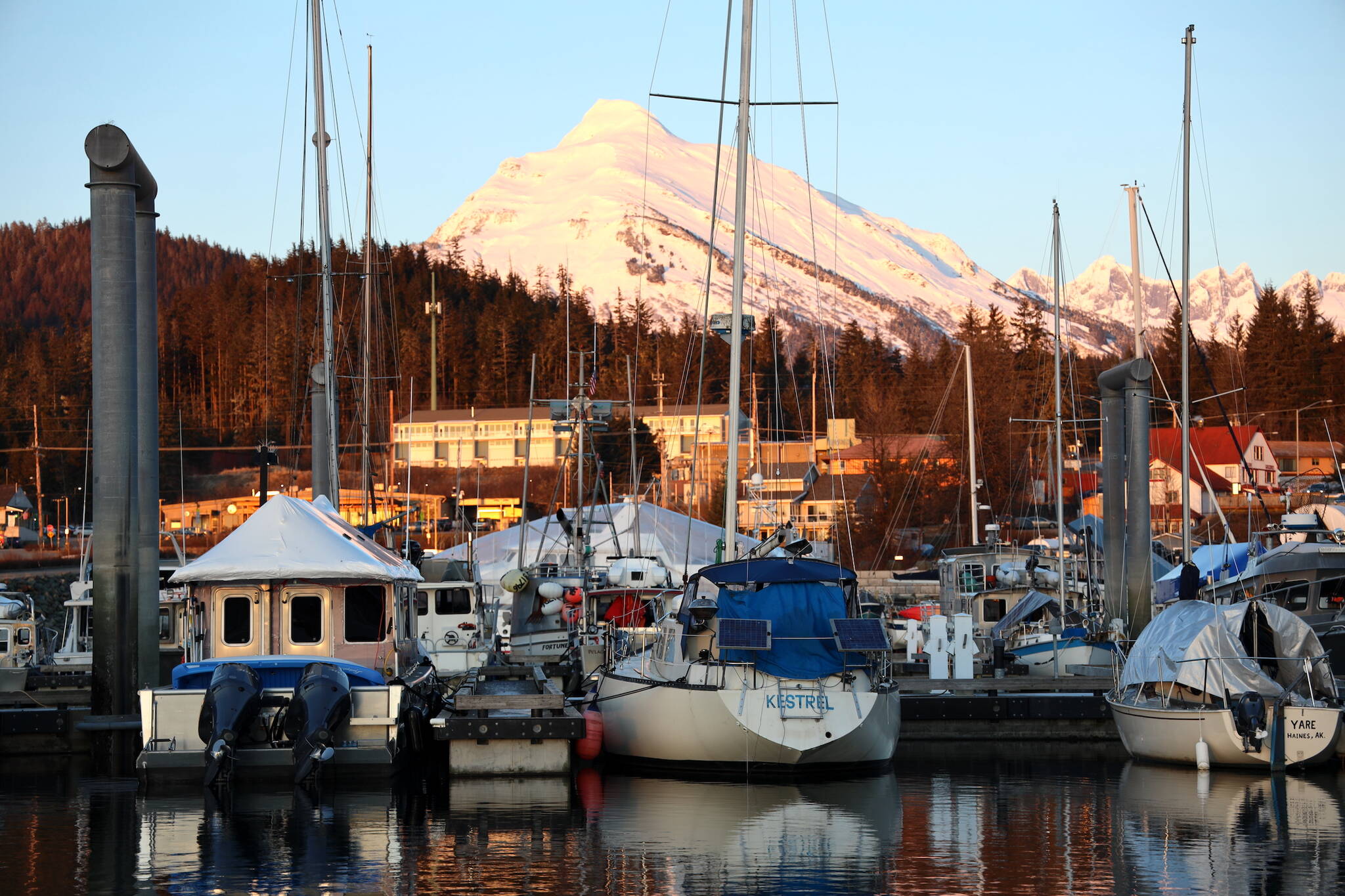 Boats berth at Don D. Statter Harbor in February. On Wednesday evening the City and Borough of Juneau’s Docks and Harbors Board OK’d a 9% increase to all docks and harbors fees with one exception. (Clarise Larson / Juneau Empire)