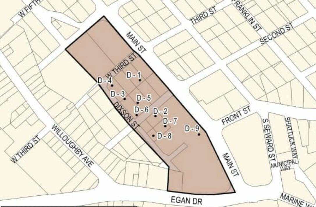 This is a mapped overview of the Telephone Hill area located downtown. (Courtesy / City and Borough of Juneau)